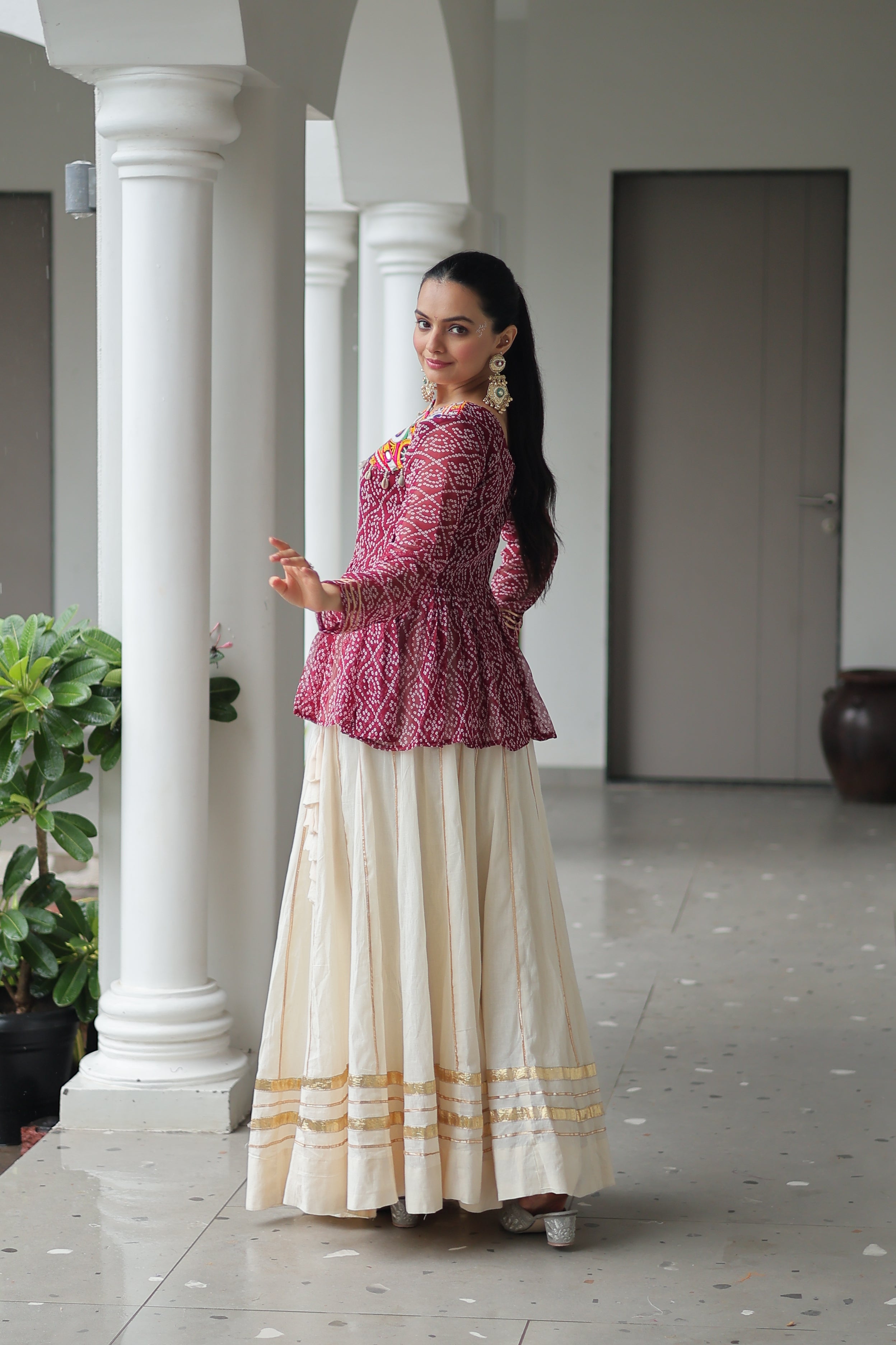 Peplum Kurti with Printed Bodice and Flared Skirt