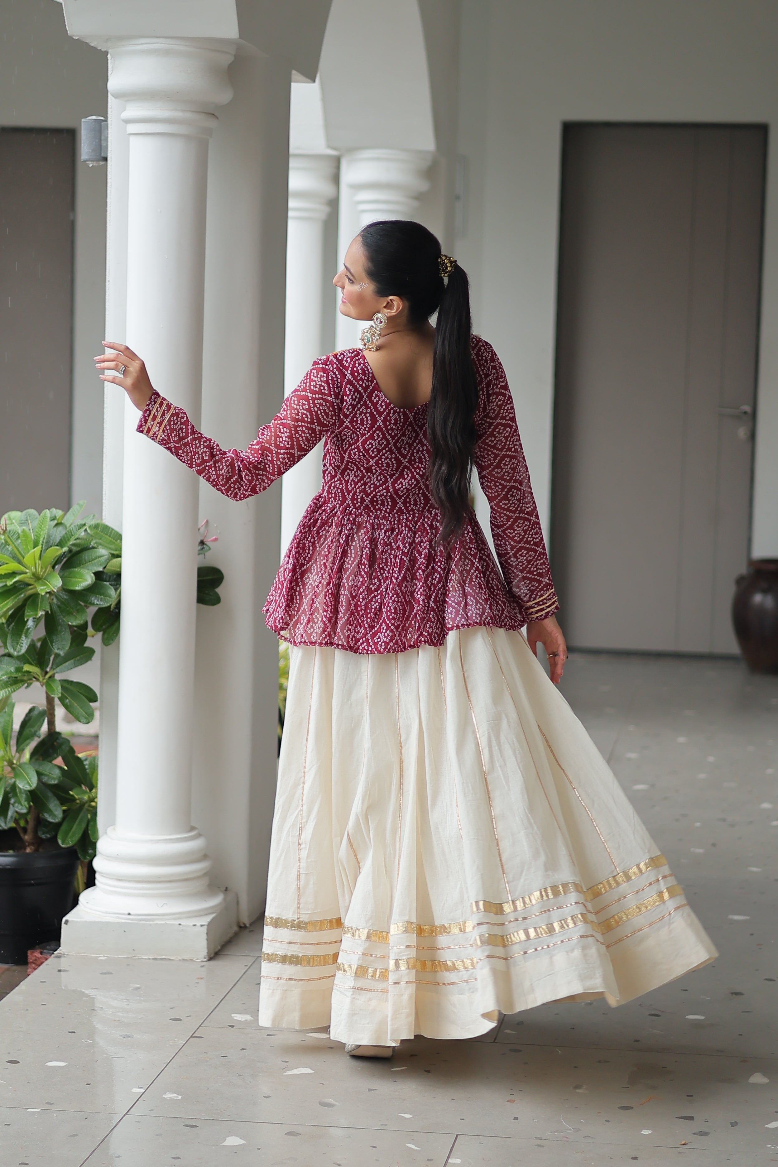 Peplum Kurti with Printed Bodice and Flared Skirt