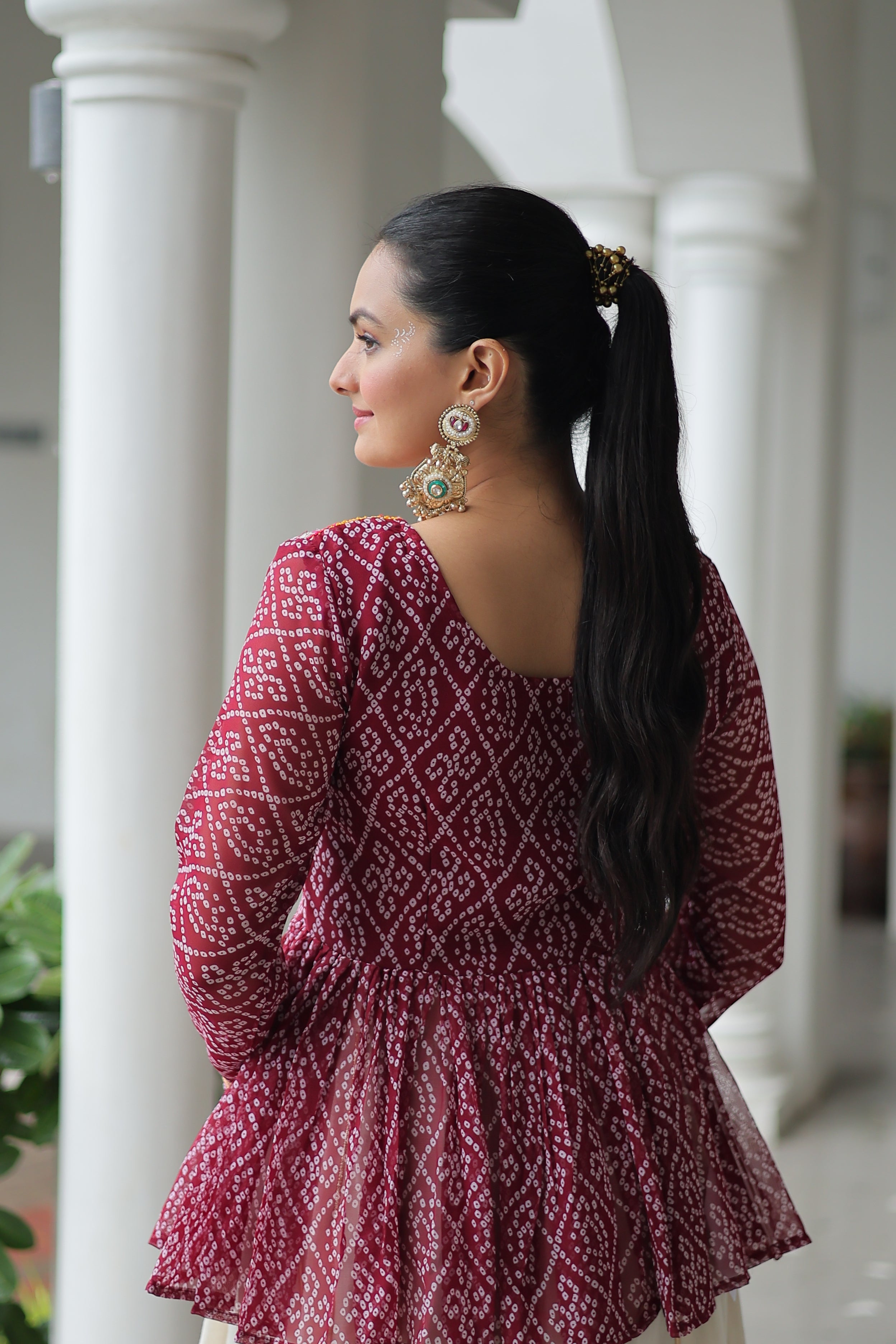 Peplum Kurti with Printed Bodice and Flared Skirt