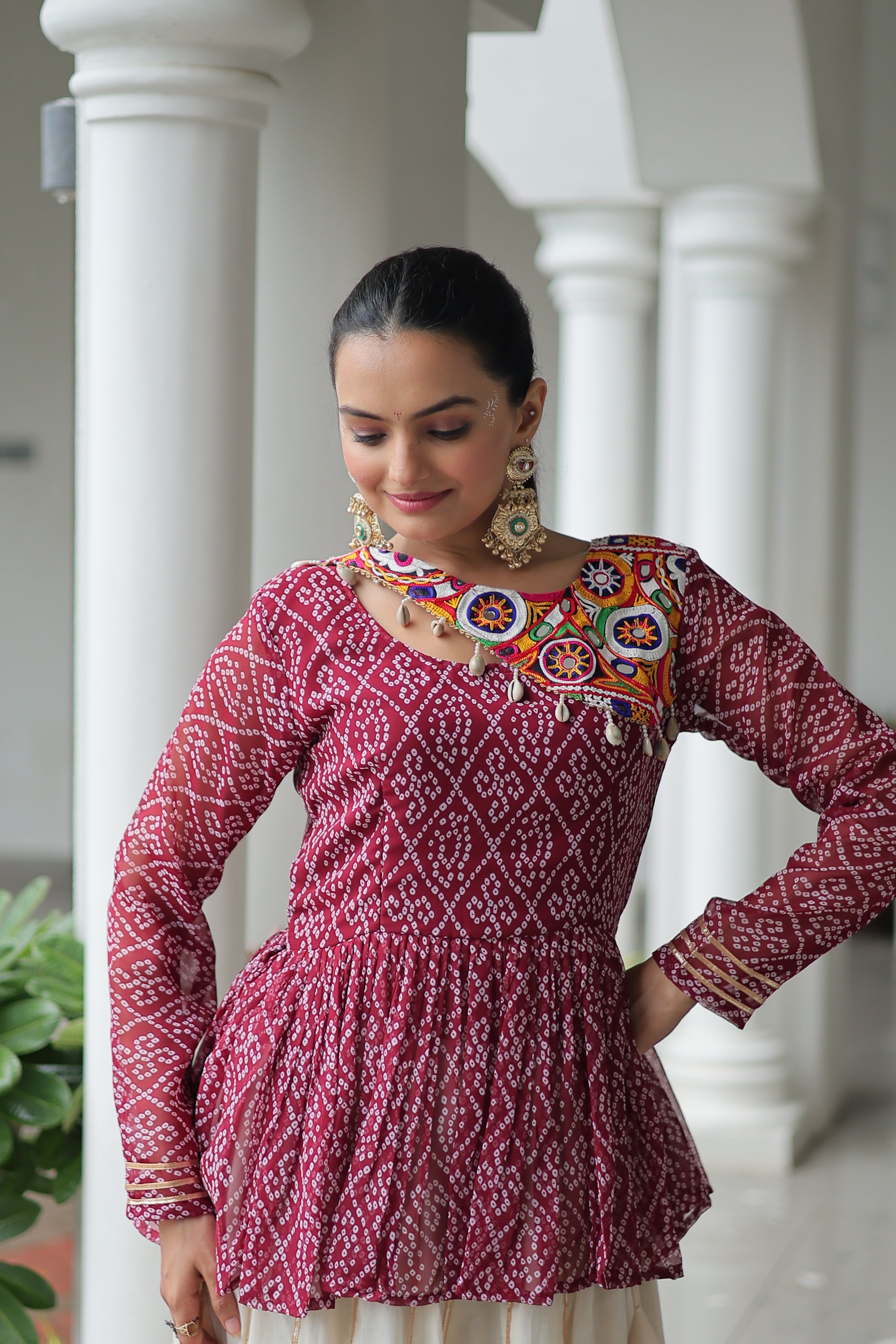 Peplum Kurti with Printed Bodice and Flared Skirt
