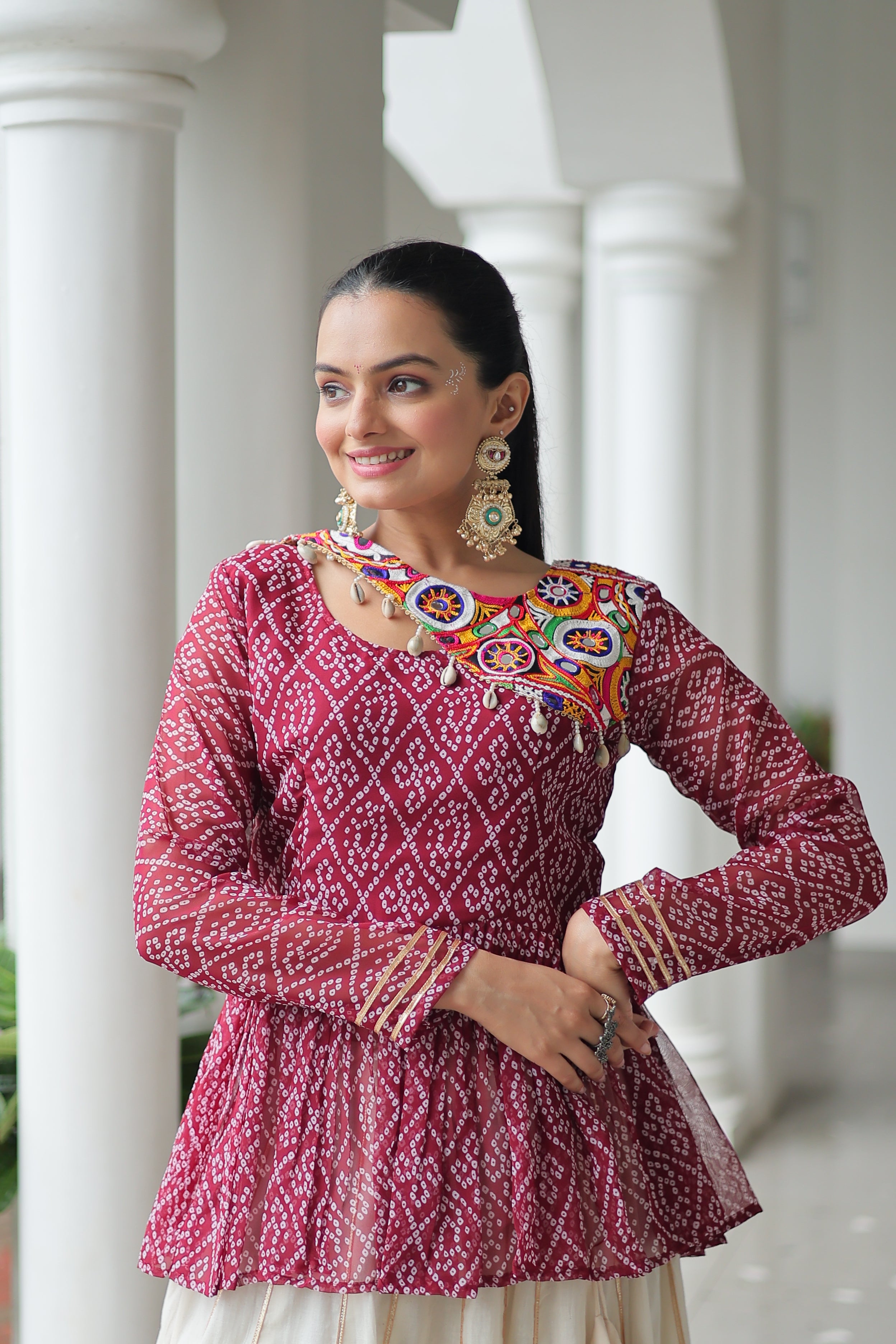 Peplum Kurti with Printed Bodice and Flared Skirt