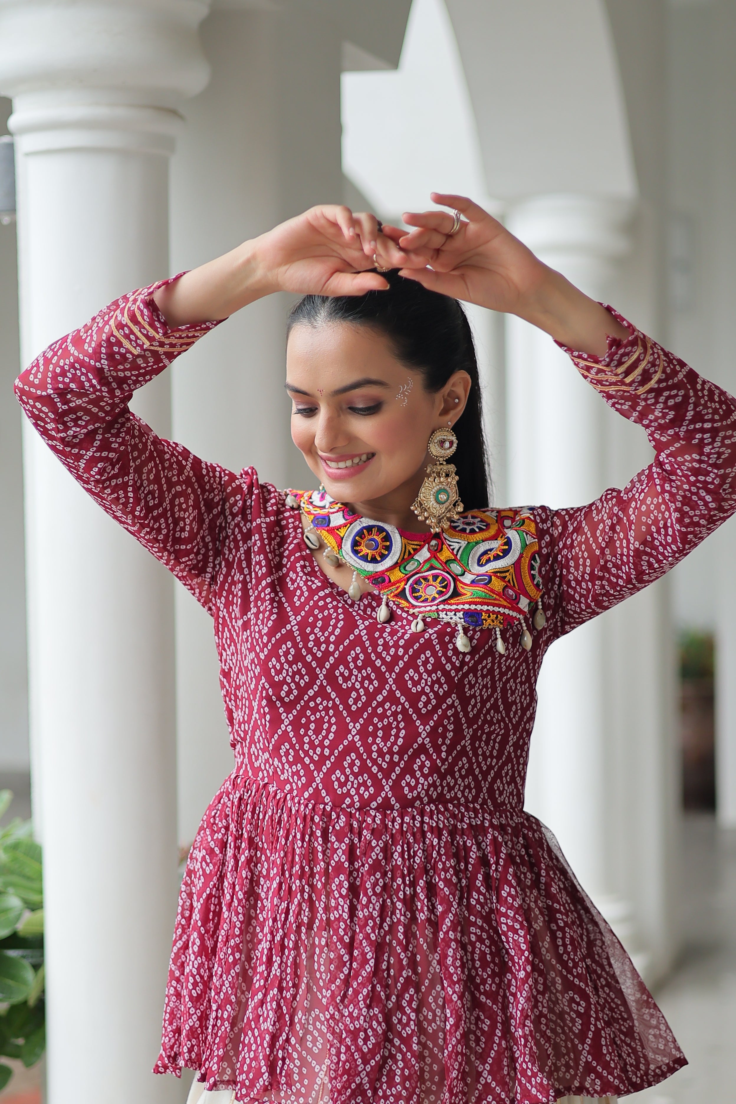 Peplum Kurti with Printed Bodice and Flared Skirt