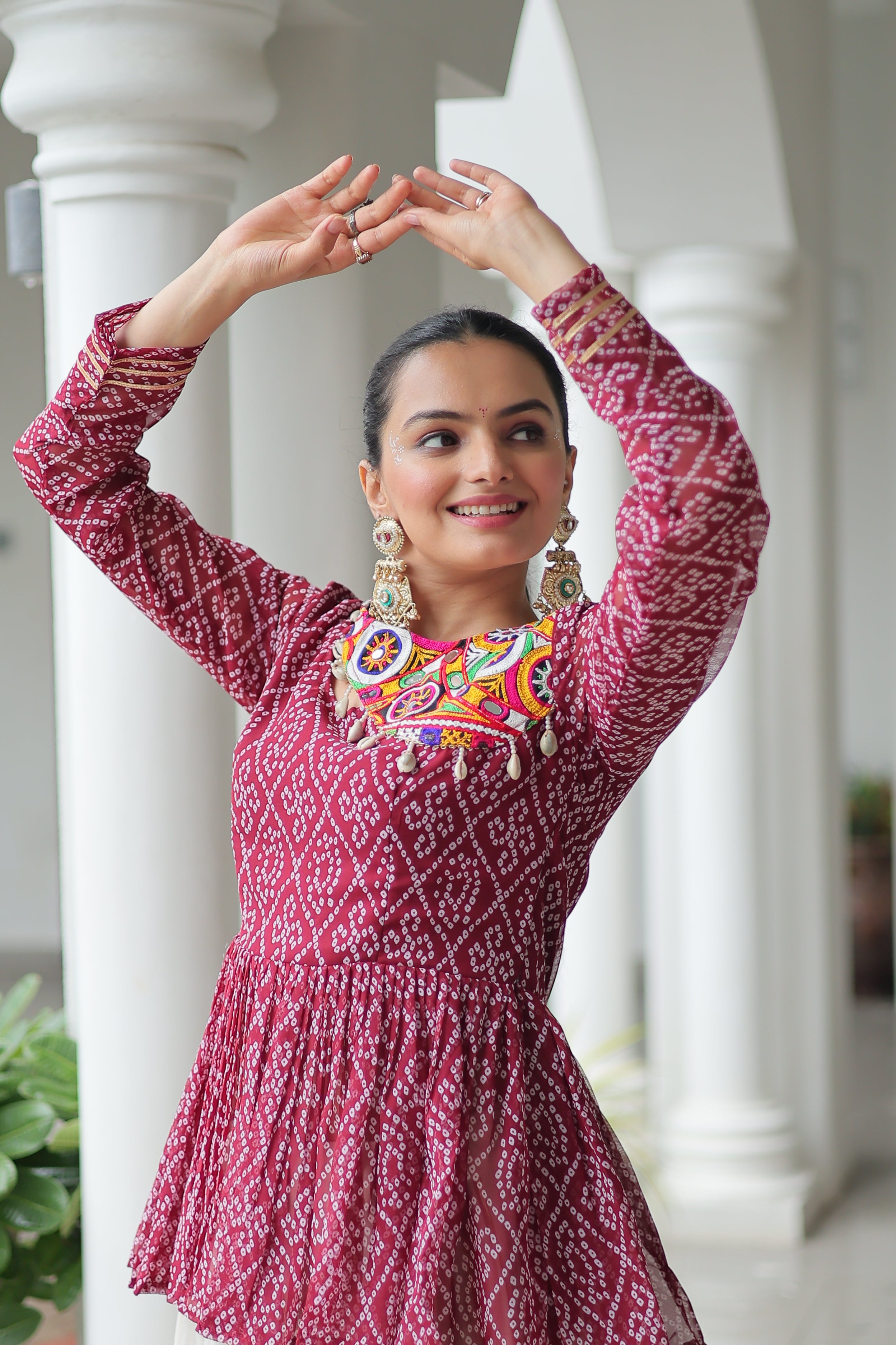 Peplum Kurti with Printed Bodice and Flared Skirt