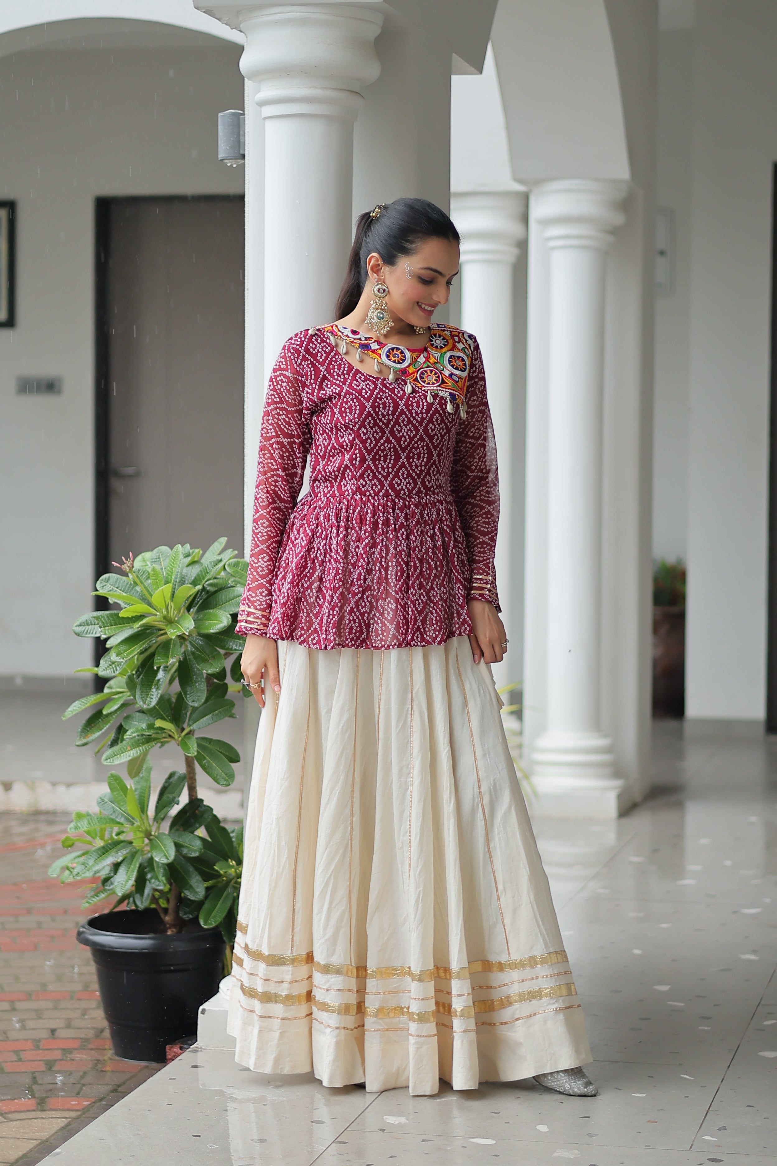 Peplum Kurti with Printed Bodice and Flared Skirt