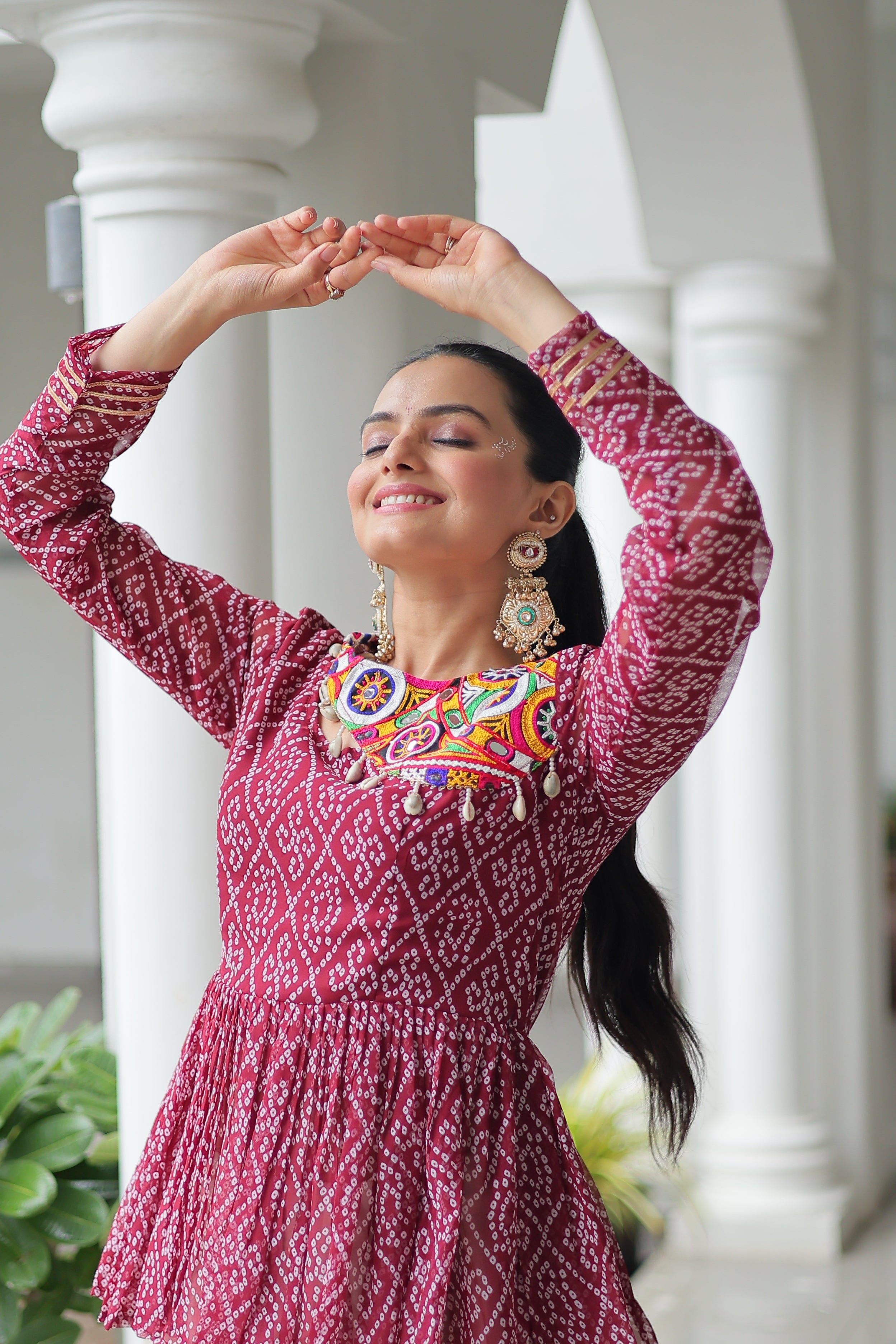 Peplum Kurti with Printed Bodice and Flared Skirt