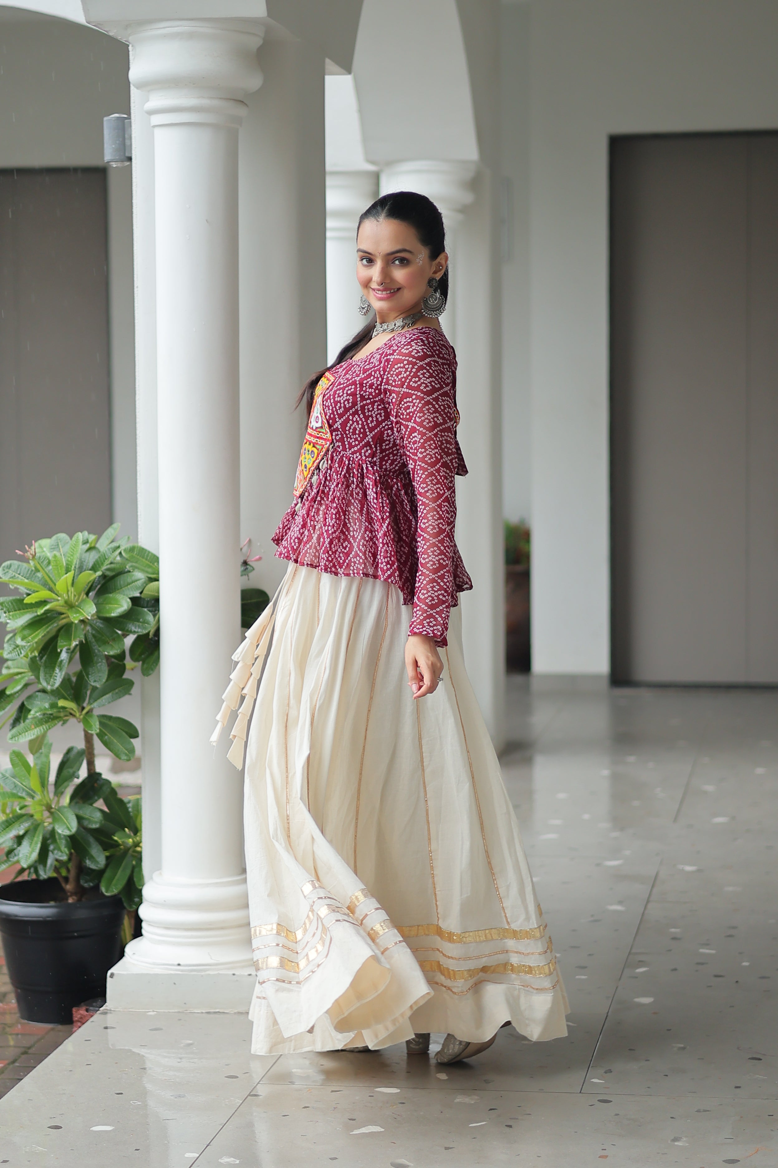 Peplum Kurti with Printed Bodice and Flared Skirt