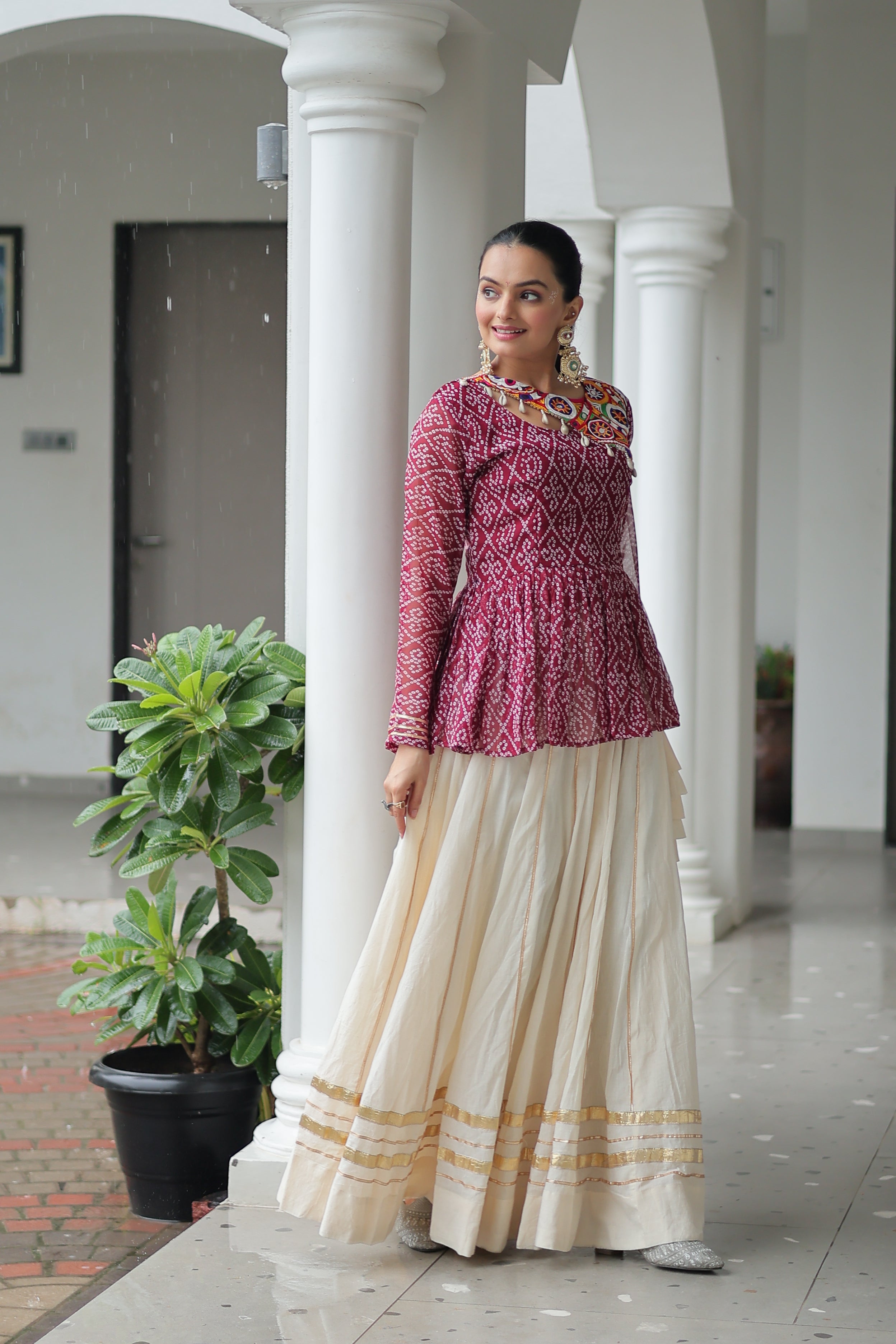 Peplum Kurti with Printed Bodice and Flared Skirt