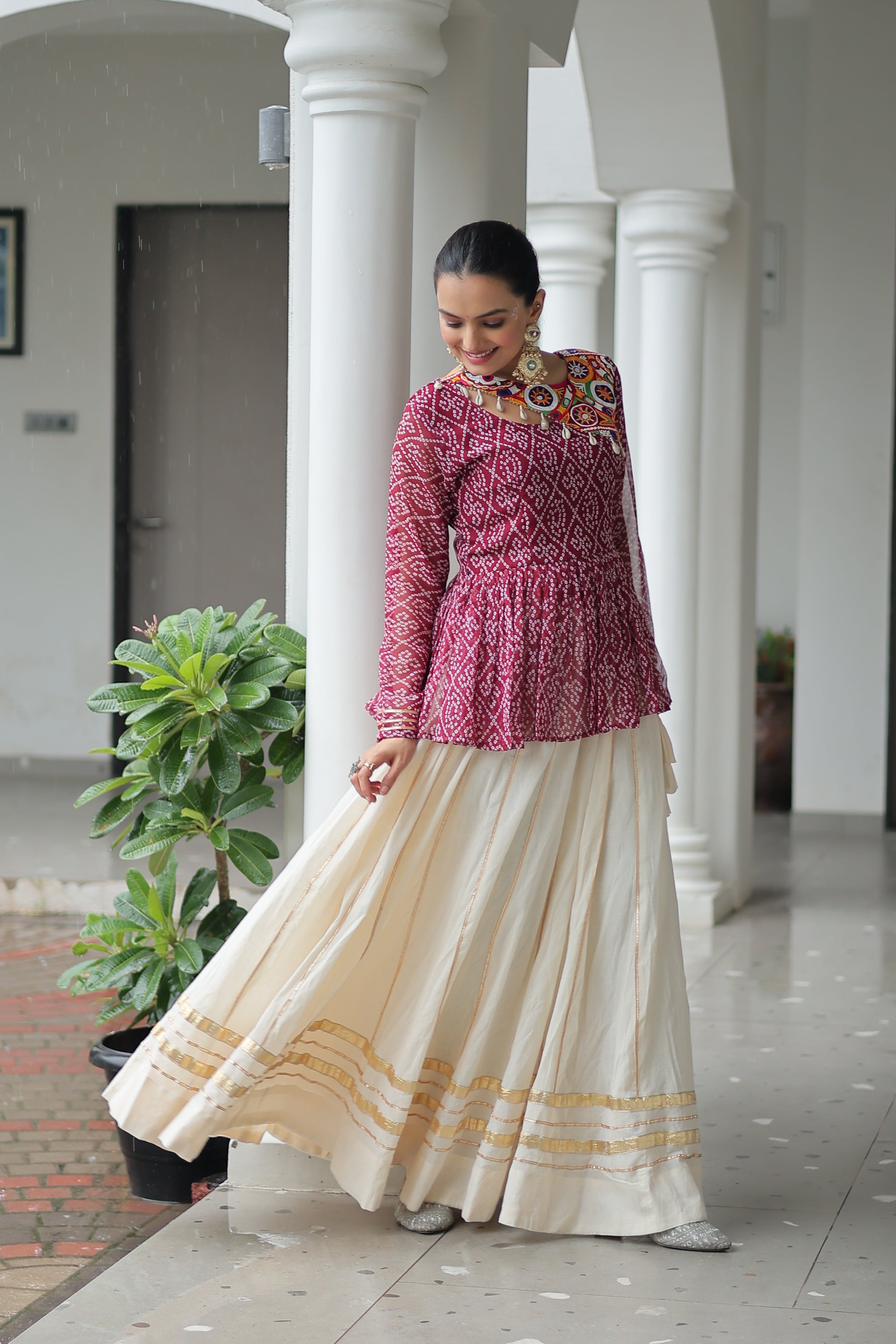Peplum Kurti with Printed Bodice and Flared Skirt