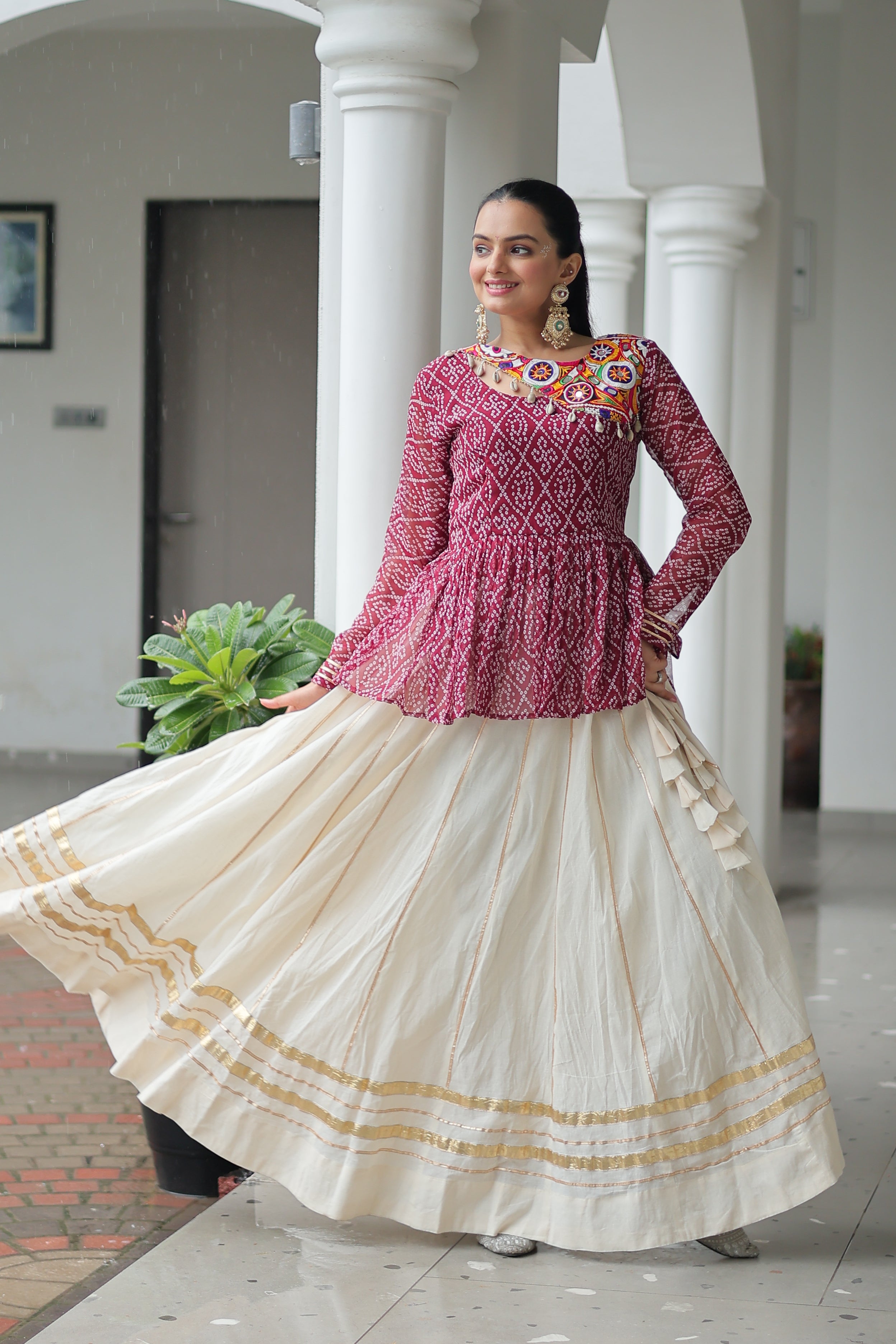 Peplum Kurti with Printed Bodice and Flared Skirt