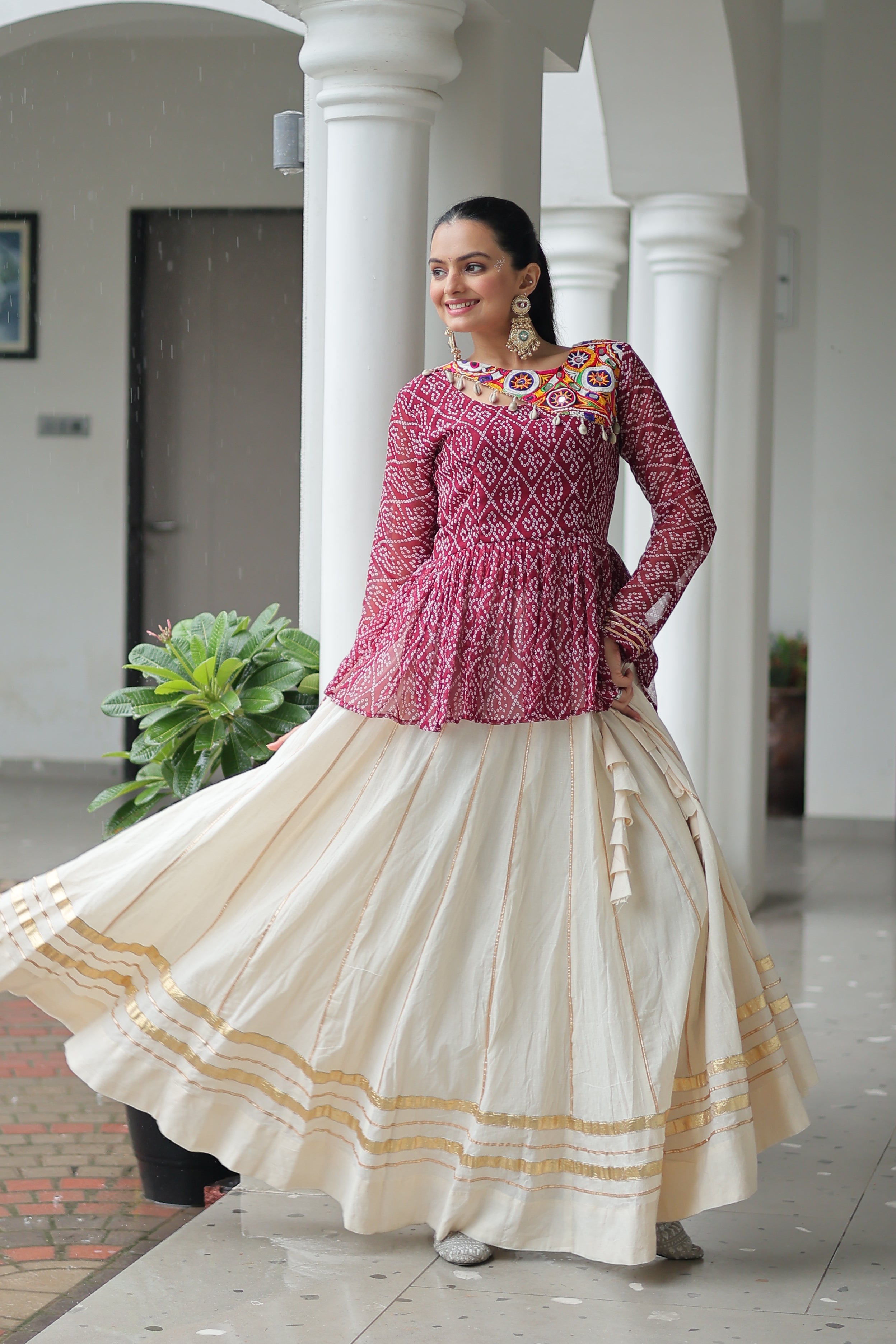 Peplum Kurti with Printed Bodice and Flared Skirt