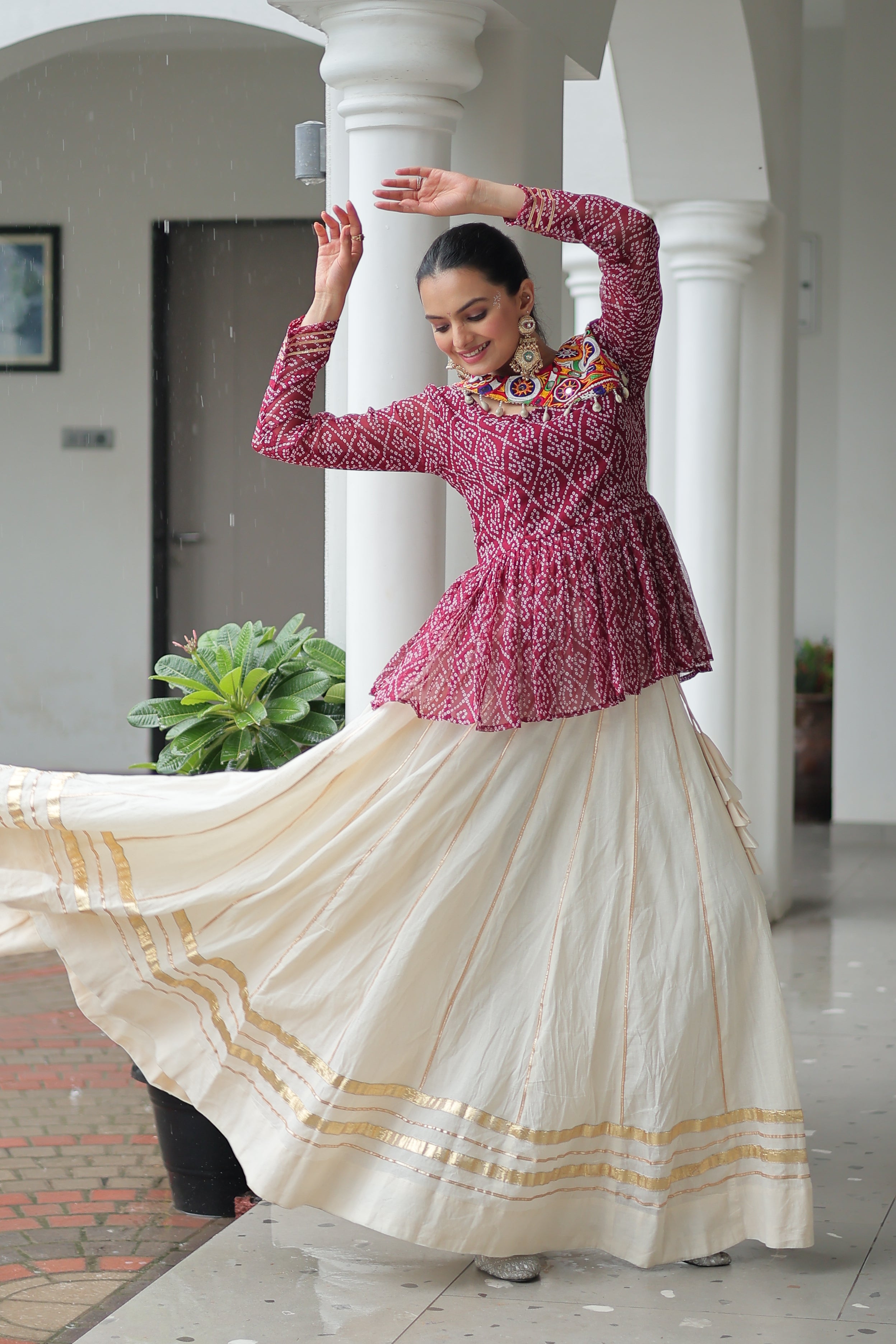 Peplum Kurti with Printed Bodice and Flared Skirt