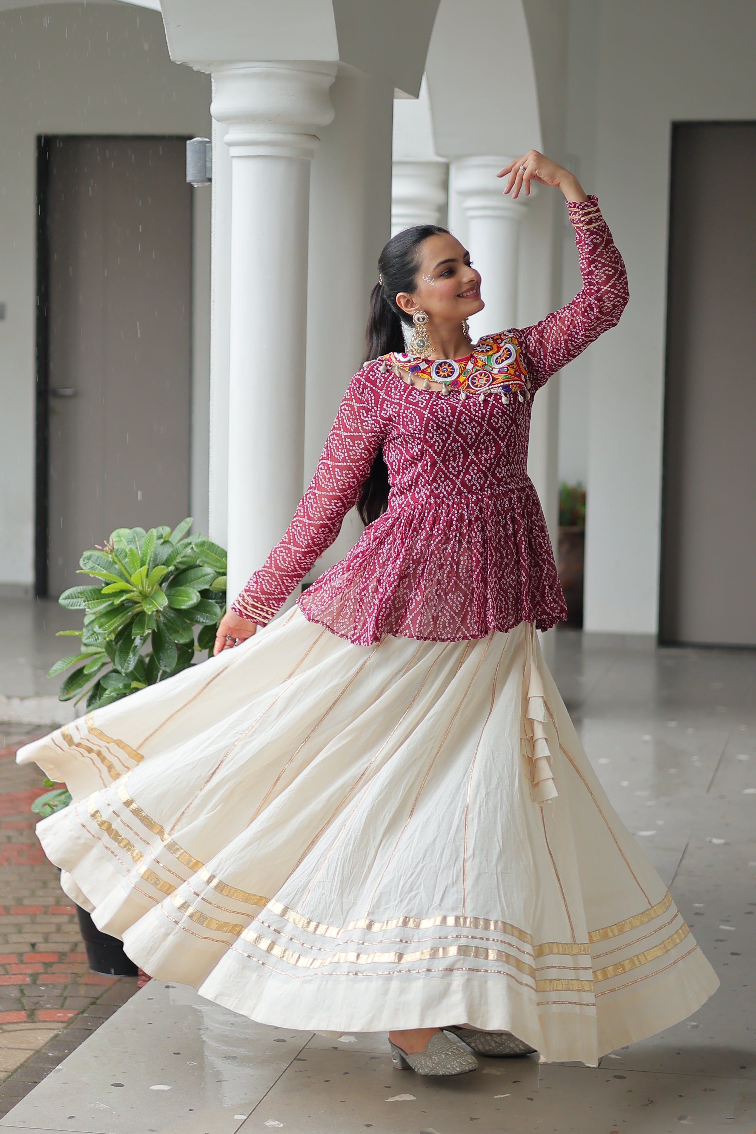 Peplum Kurti with Printed Bodice and Flared Skirt