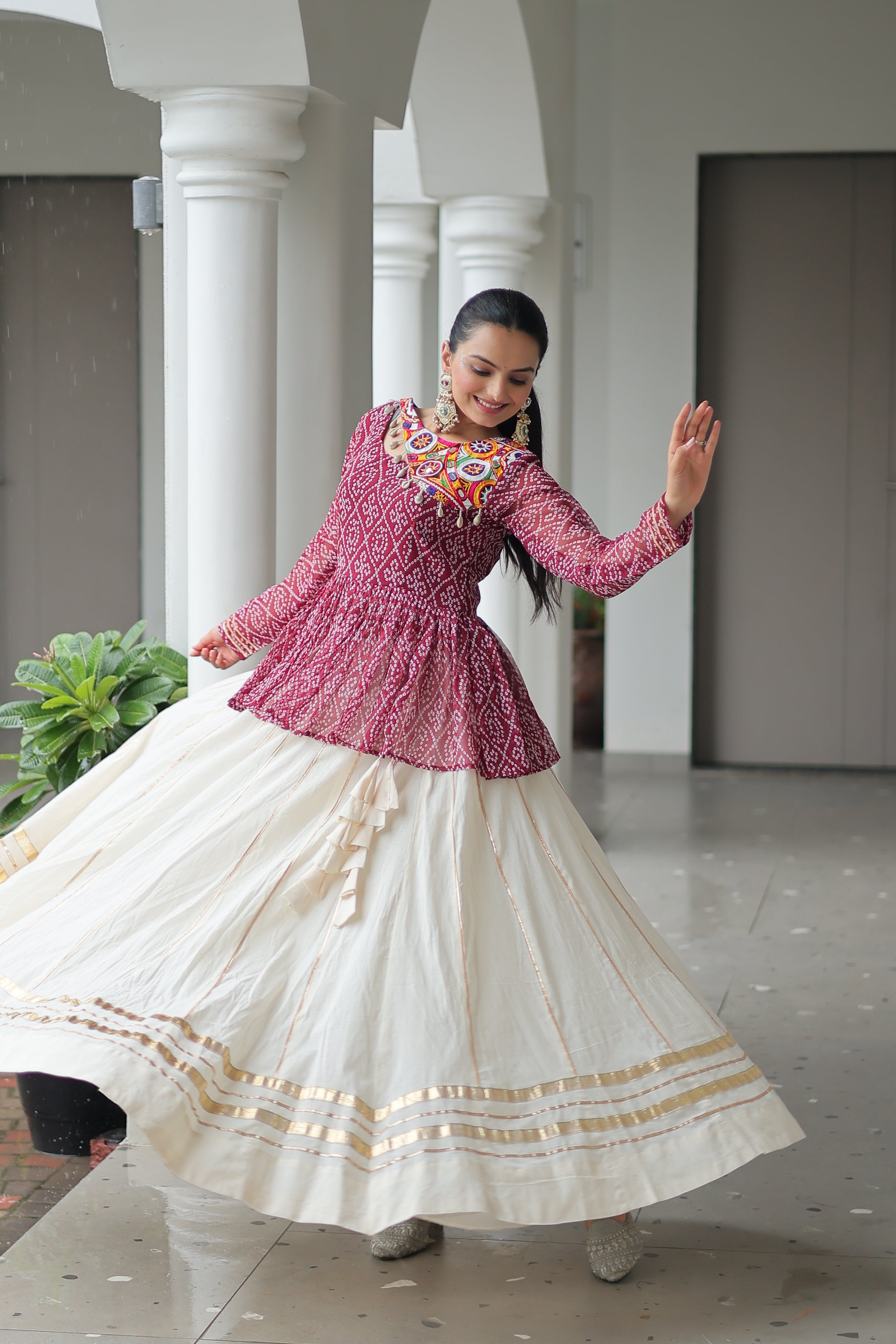 Peplum Kurti with Printed Bodice and Flared Skirt