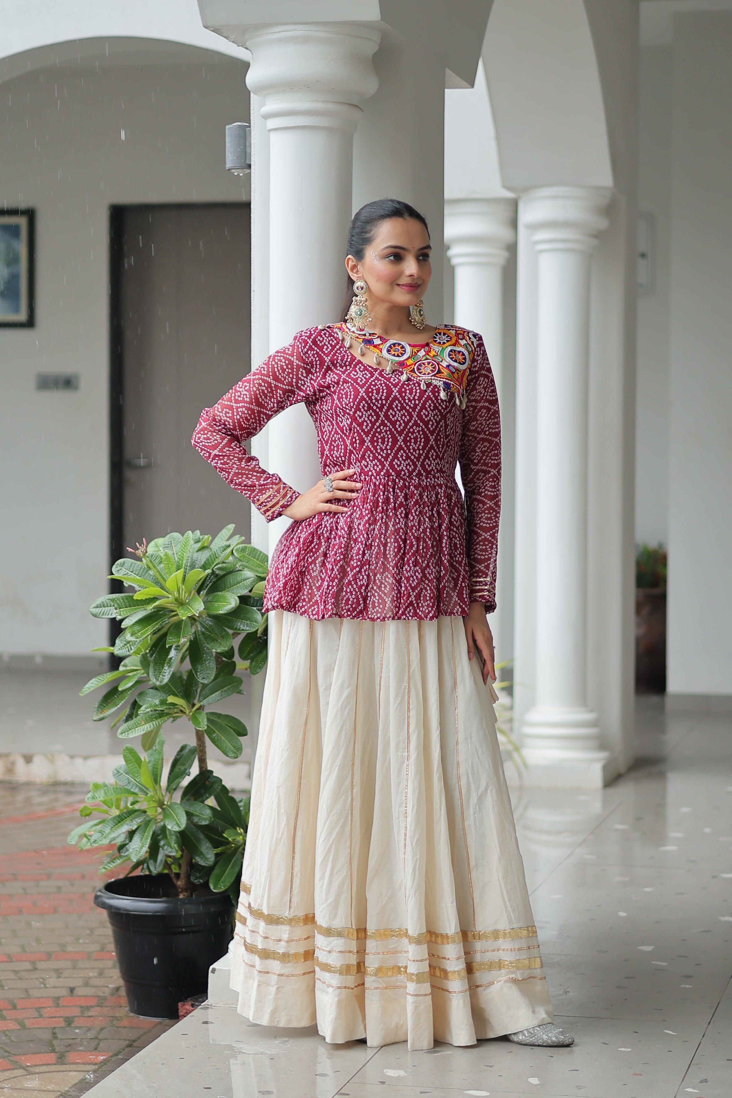 Peplum Kurti with Printed Bodice and Flared Skirt