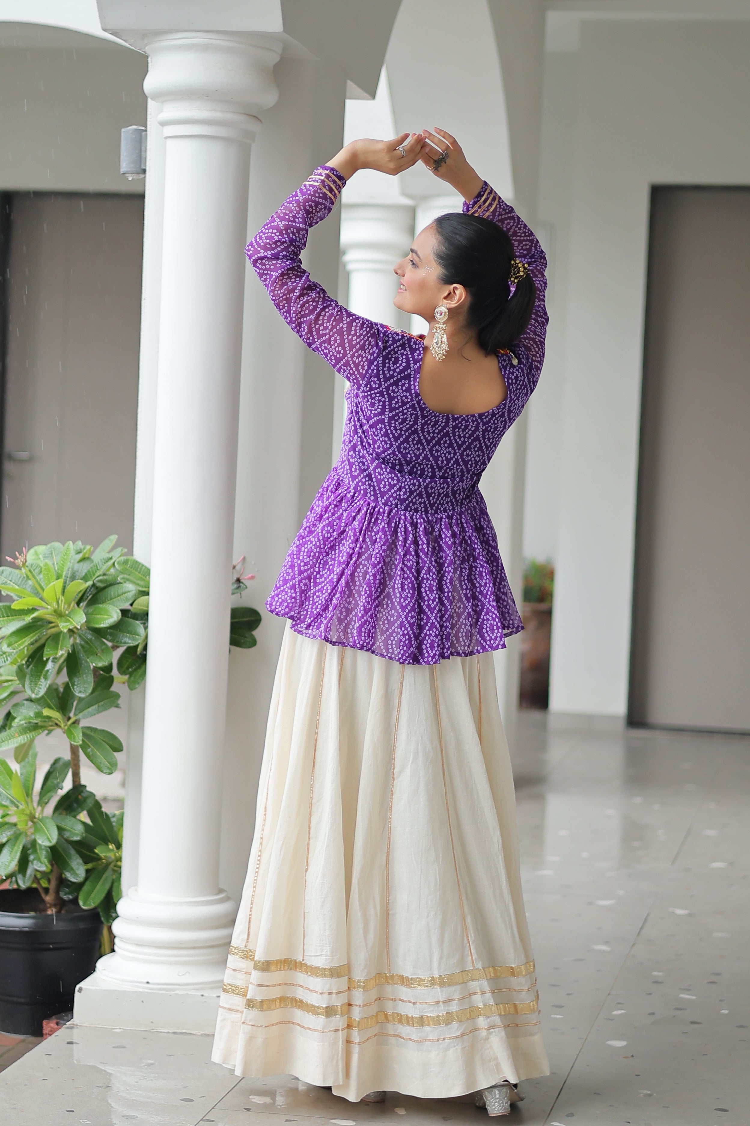 Peplum Kurti with Printed Bodice and Flared Skirt
