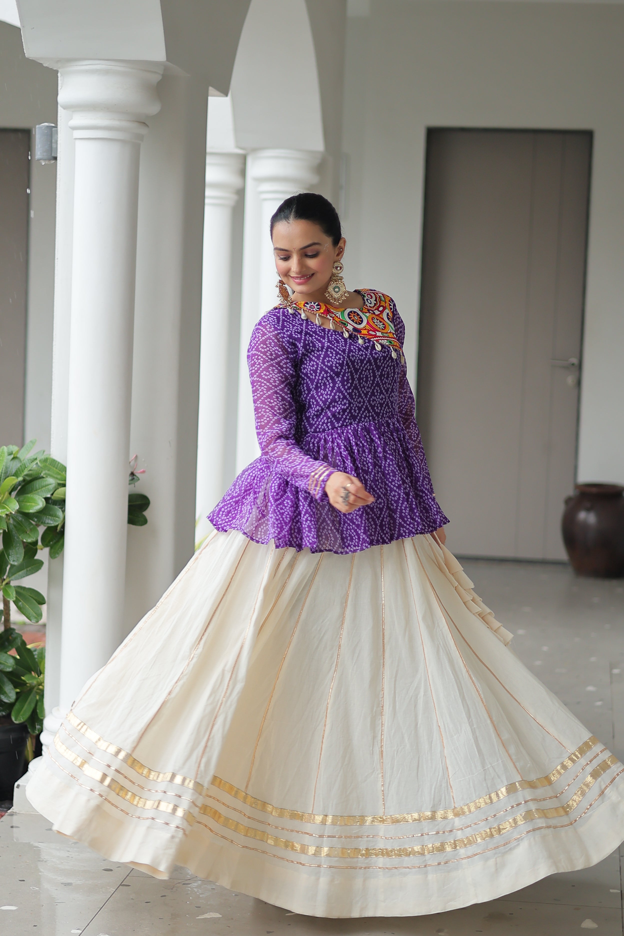 Peplum Kurti with Printed Bodice and Flared Skirt