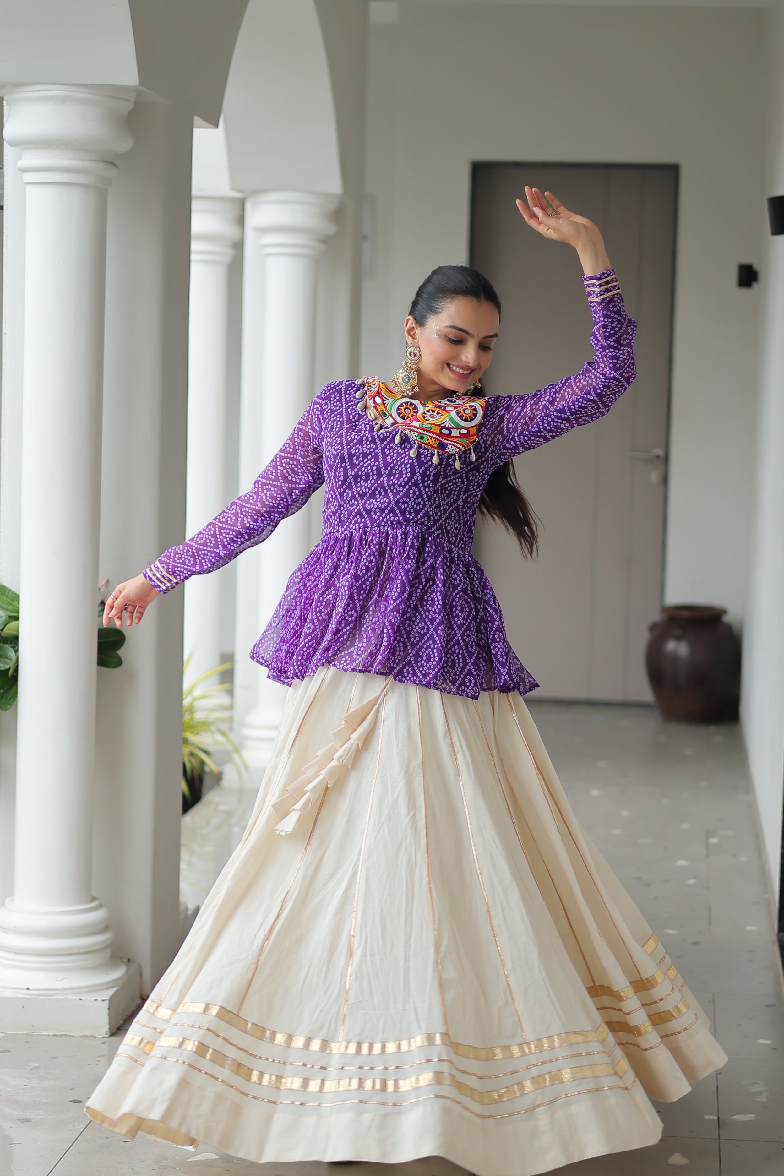 Peplum Kurti with Printed Bodice and Flared Skirt