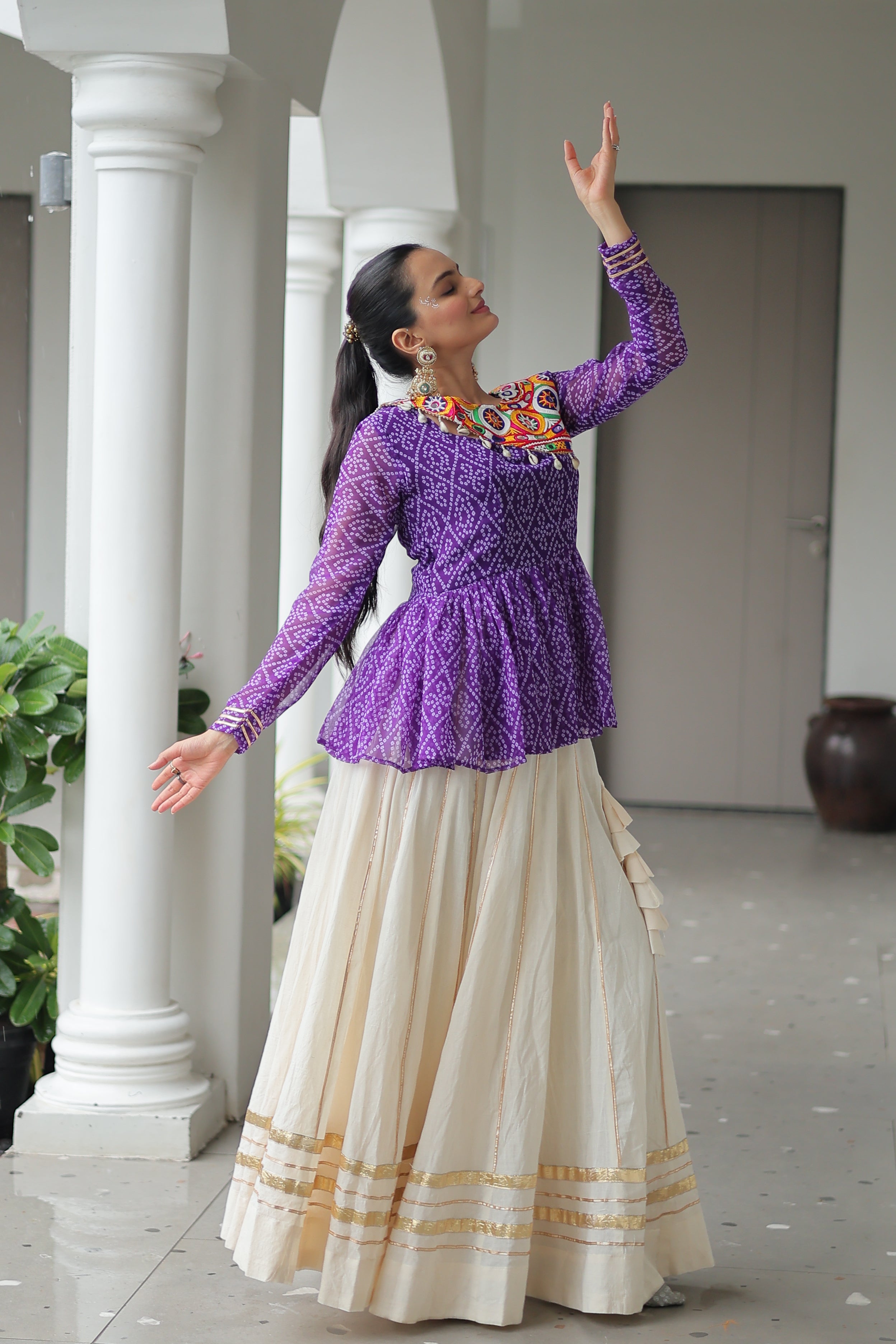 Peplum Kurti with Printed Bodice and Flared Skirt