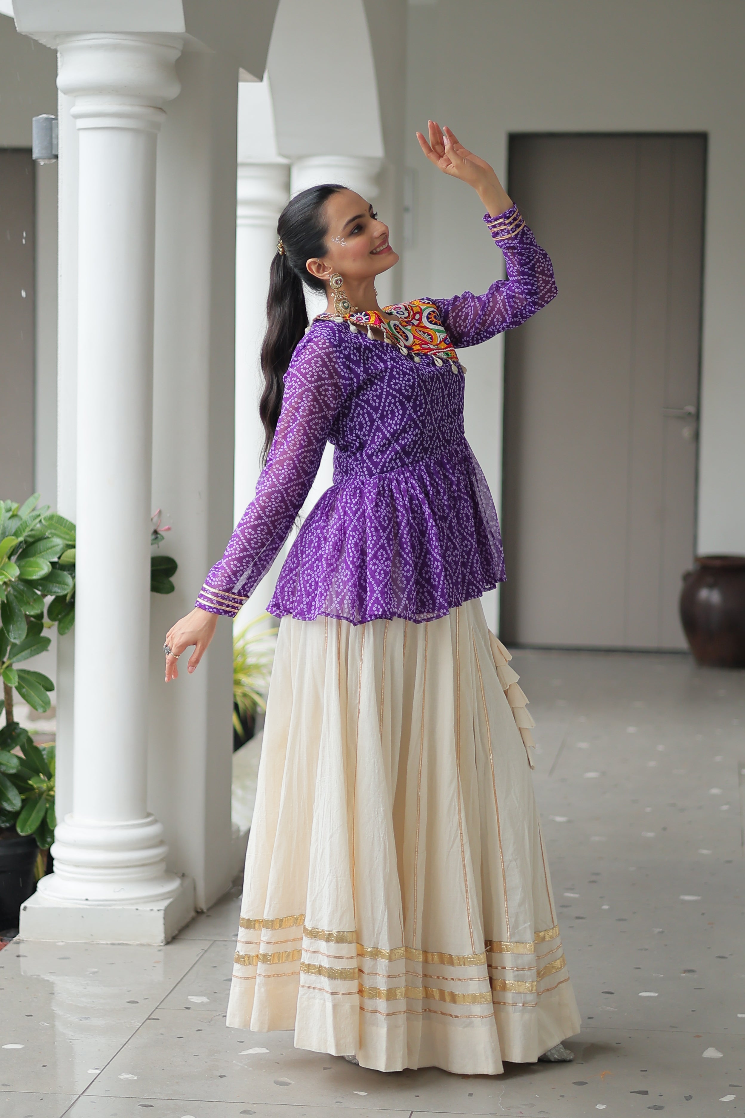 Peplum Kurti with Printed Bodice and Flared Skirt