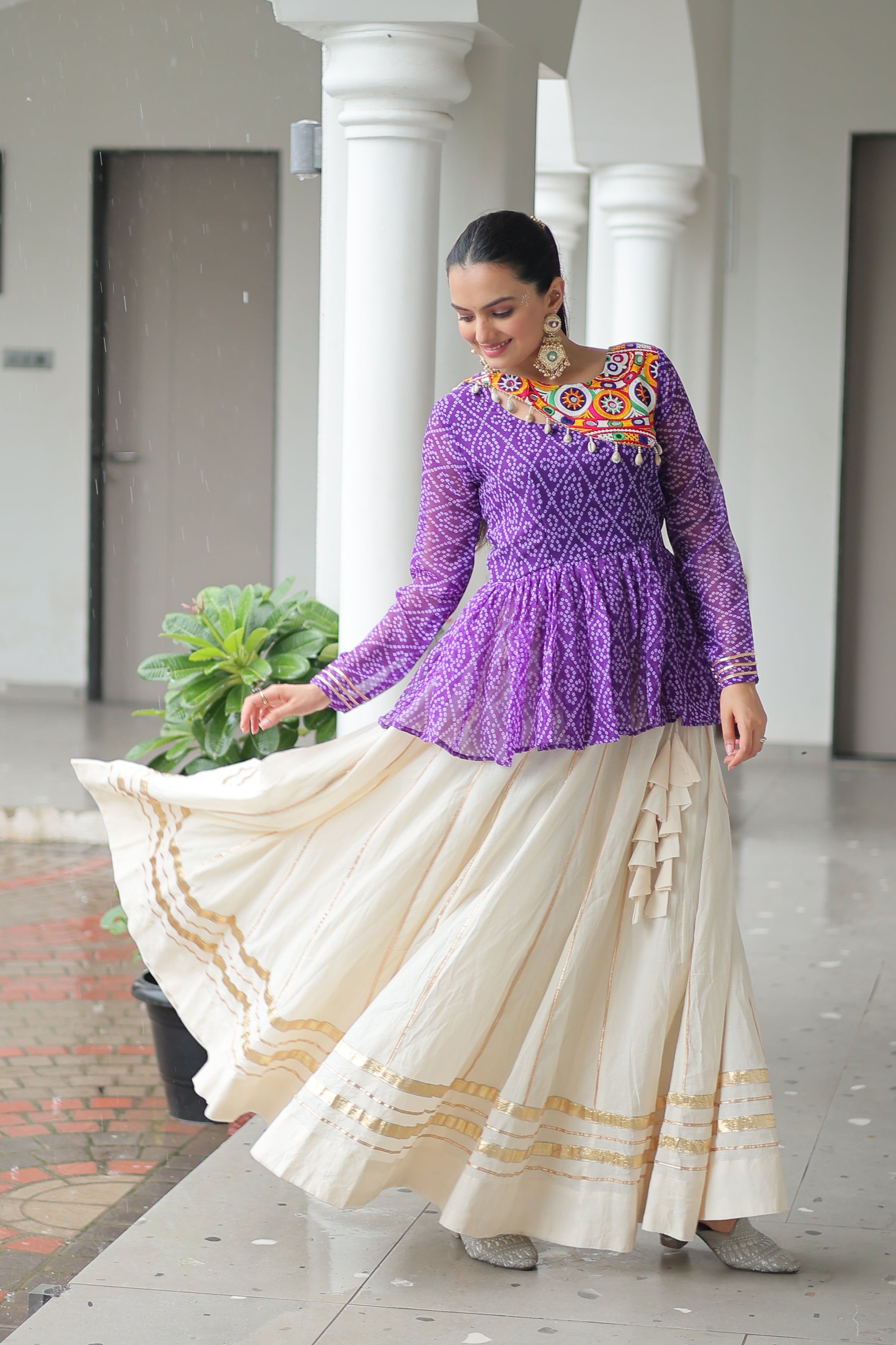 Peplum Kurti with Printed Bodice and Flared Skirt