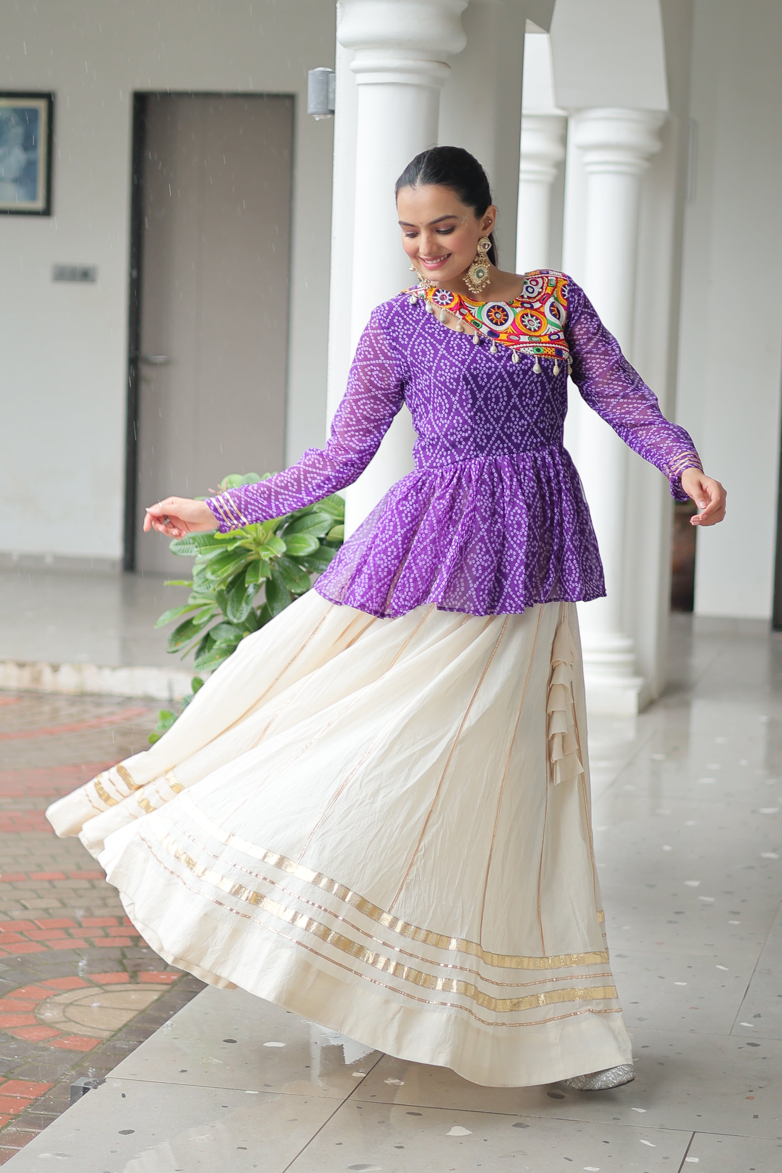 Peplum Kurti with Printed Bodice and Flared Skirt