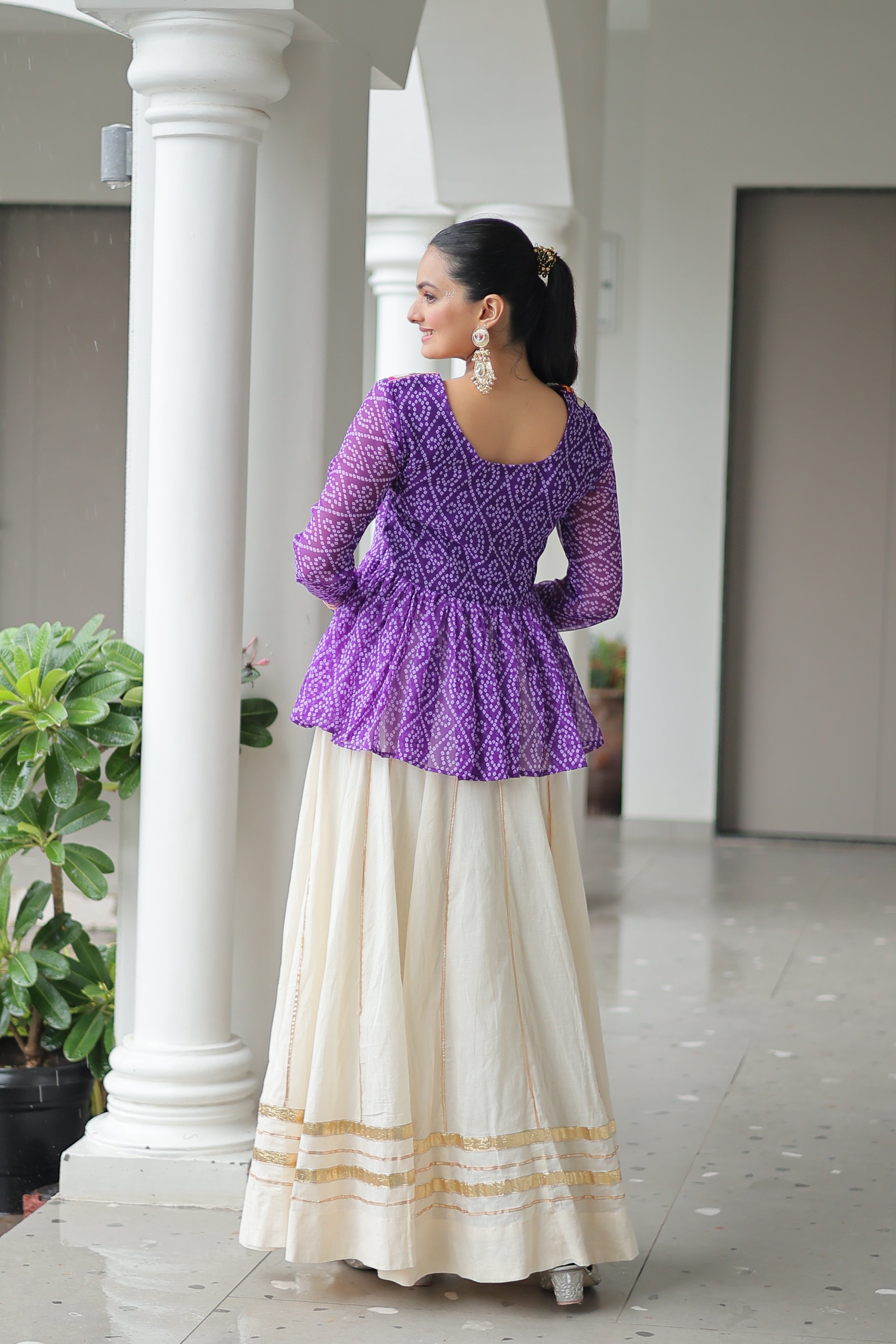 Peplum Kurti with Printed Bodice and Flared Skirt