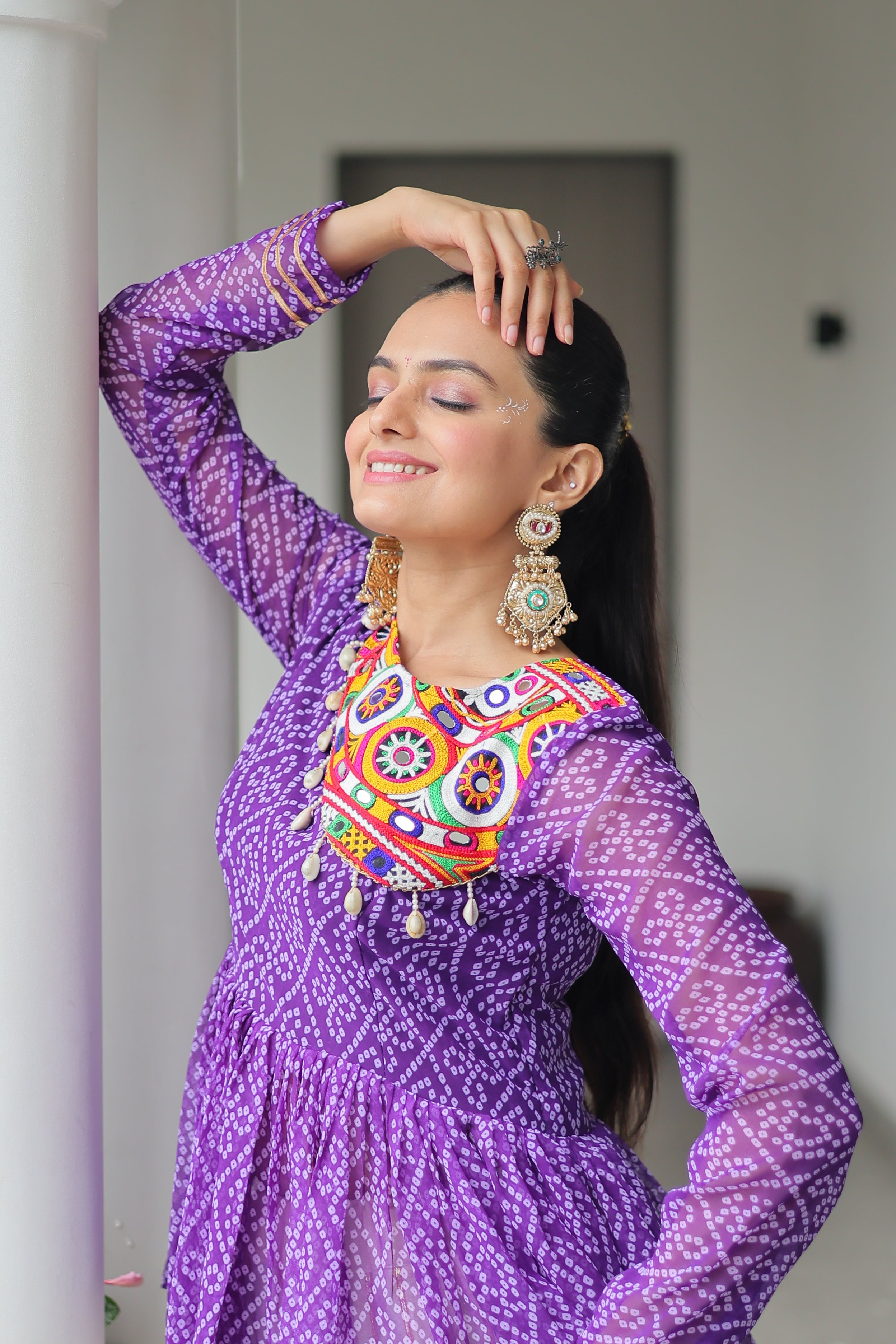 Peplum Kurti with Printed Bodice and Flared Skirt