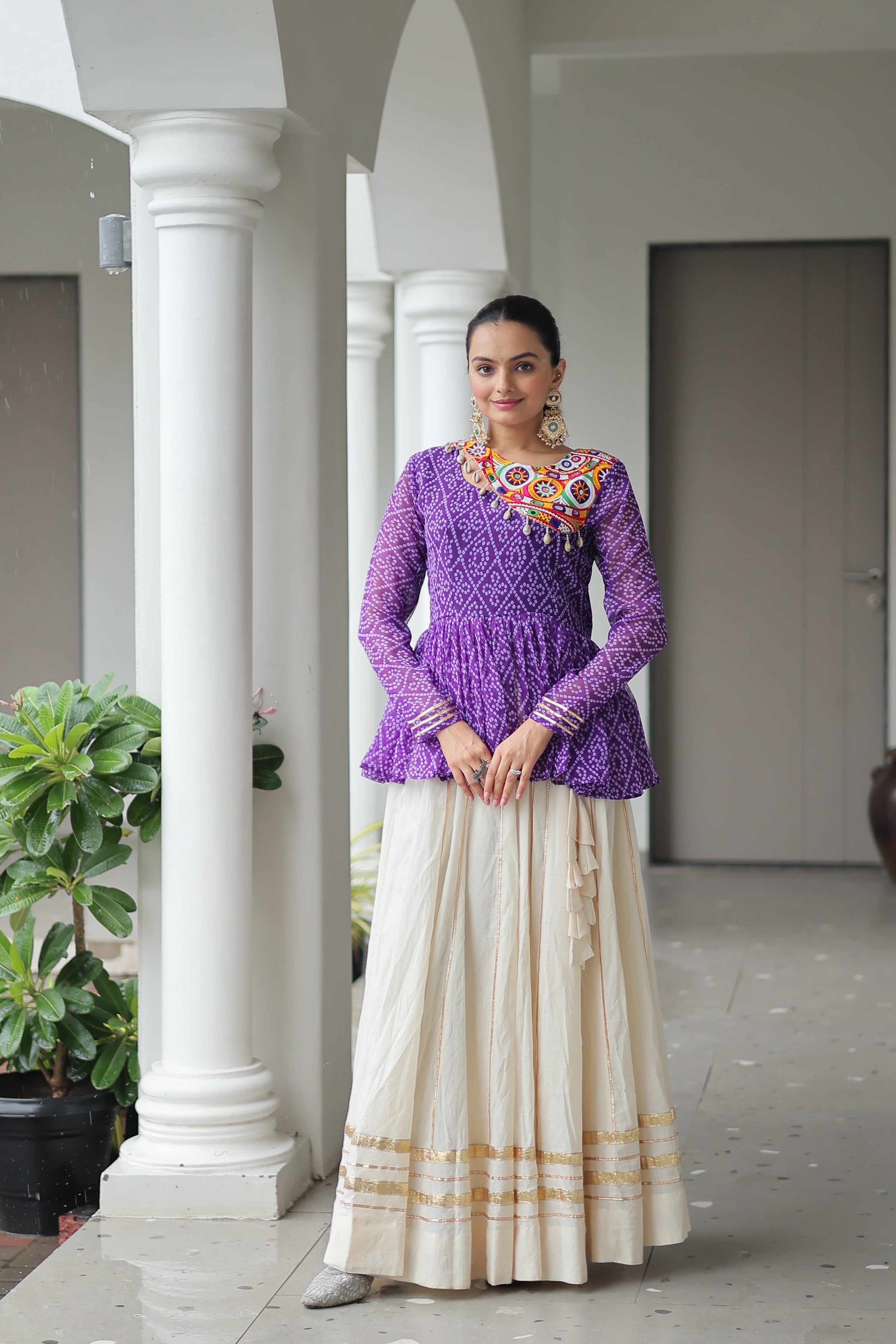Peplum Kurti with Printed Bodice and Flared Skirt