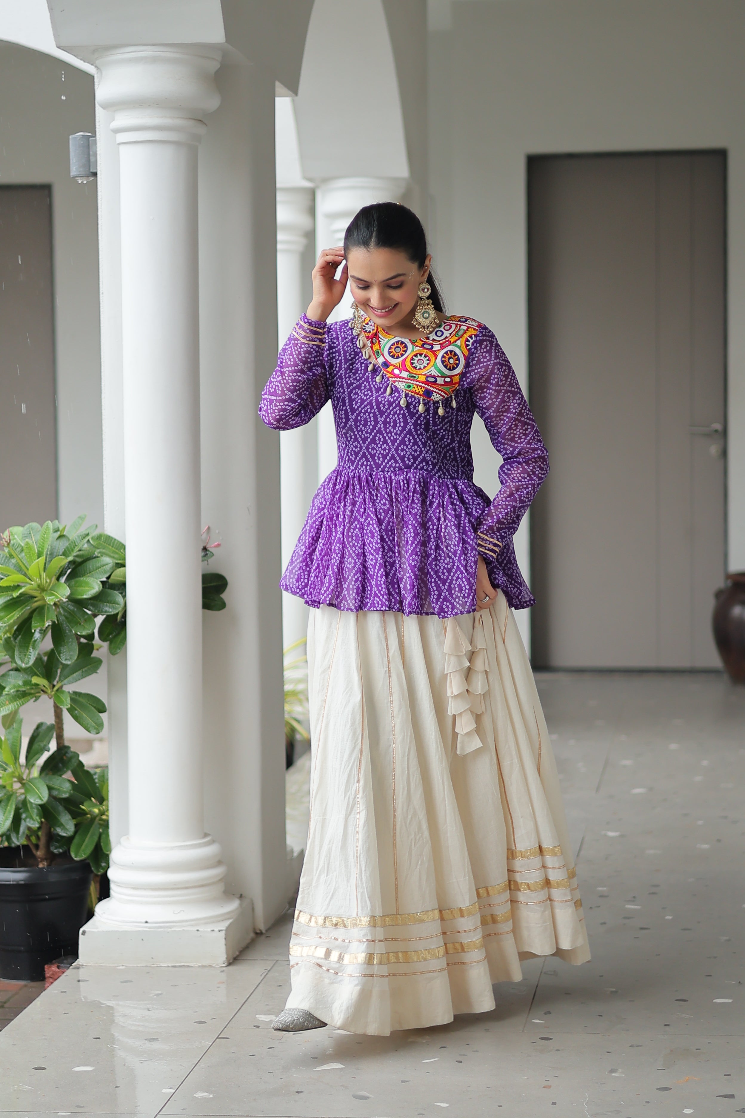 Peplum Kurti with Printed Bodice and Flared Skirt