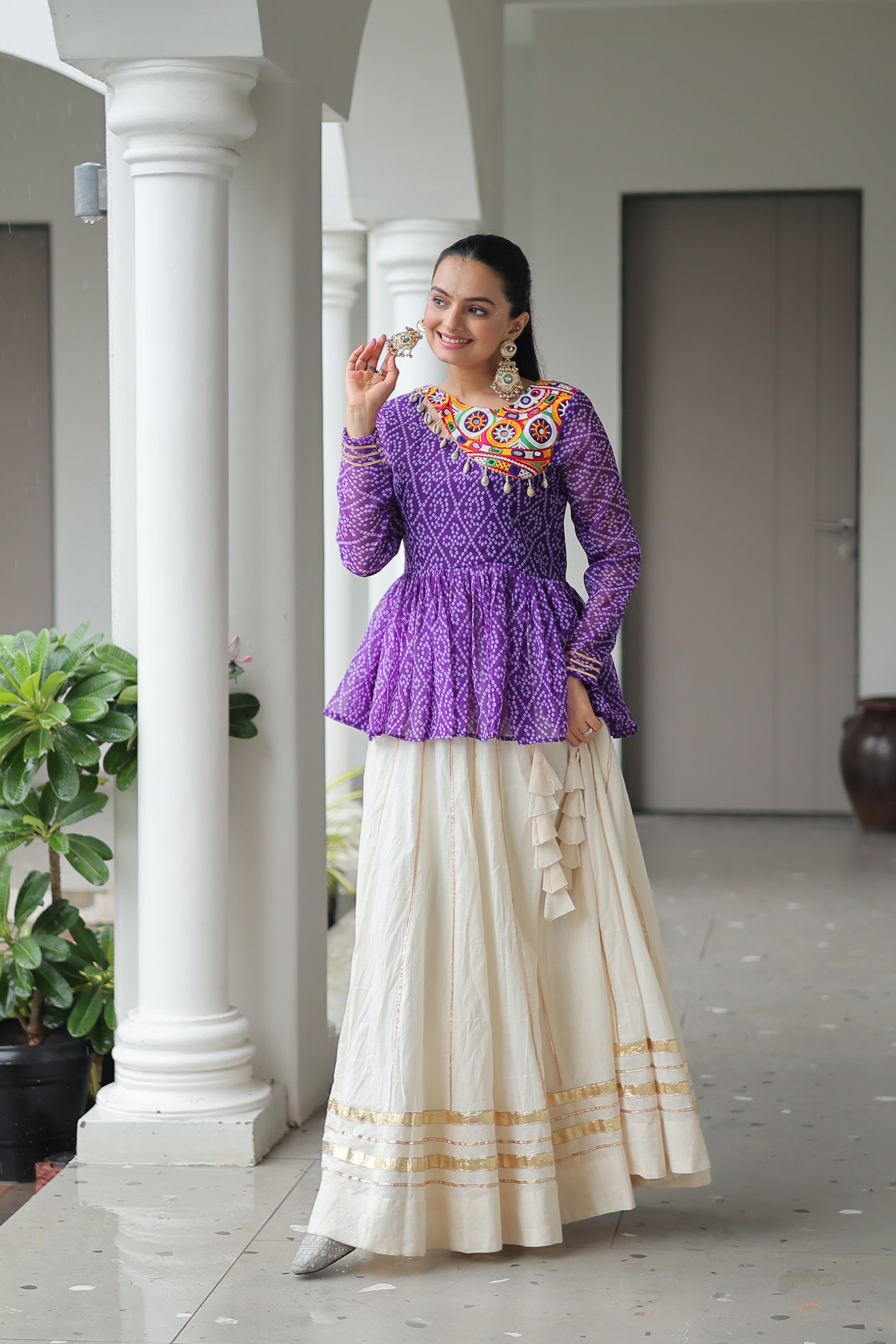 Peplum Kurti with Printed Bodice and Flared Skirt