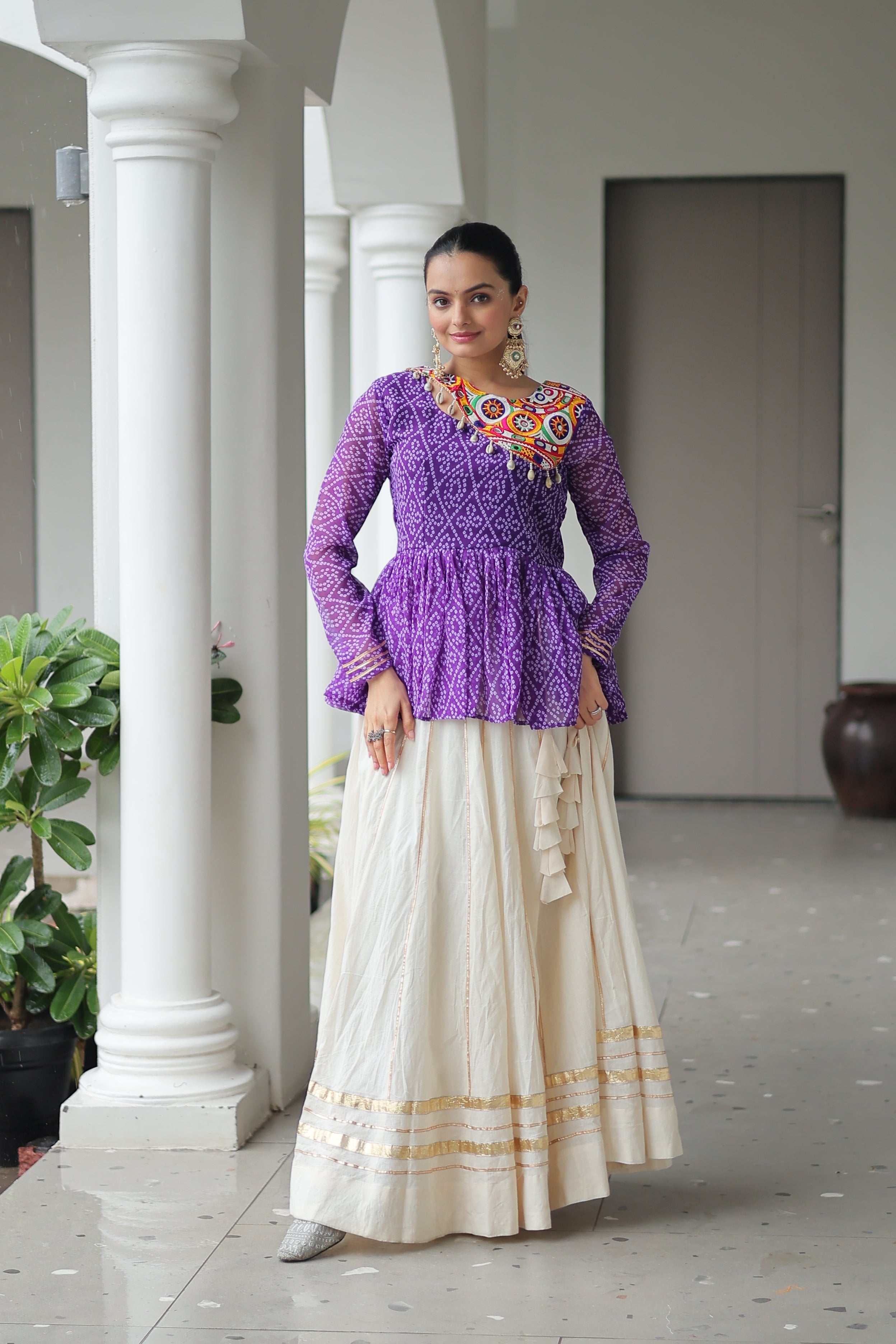 Peplum Kurti with Printed Bodice and Flared Skirt