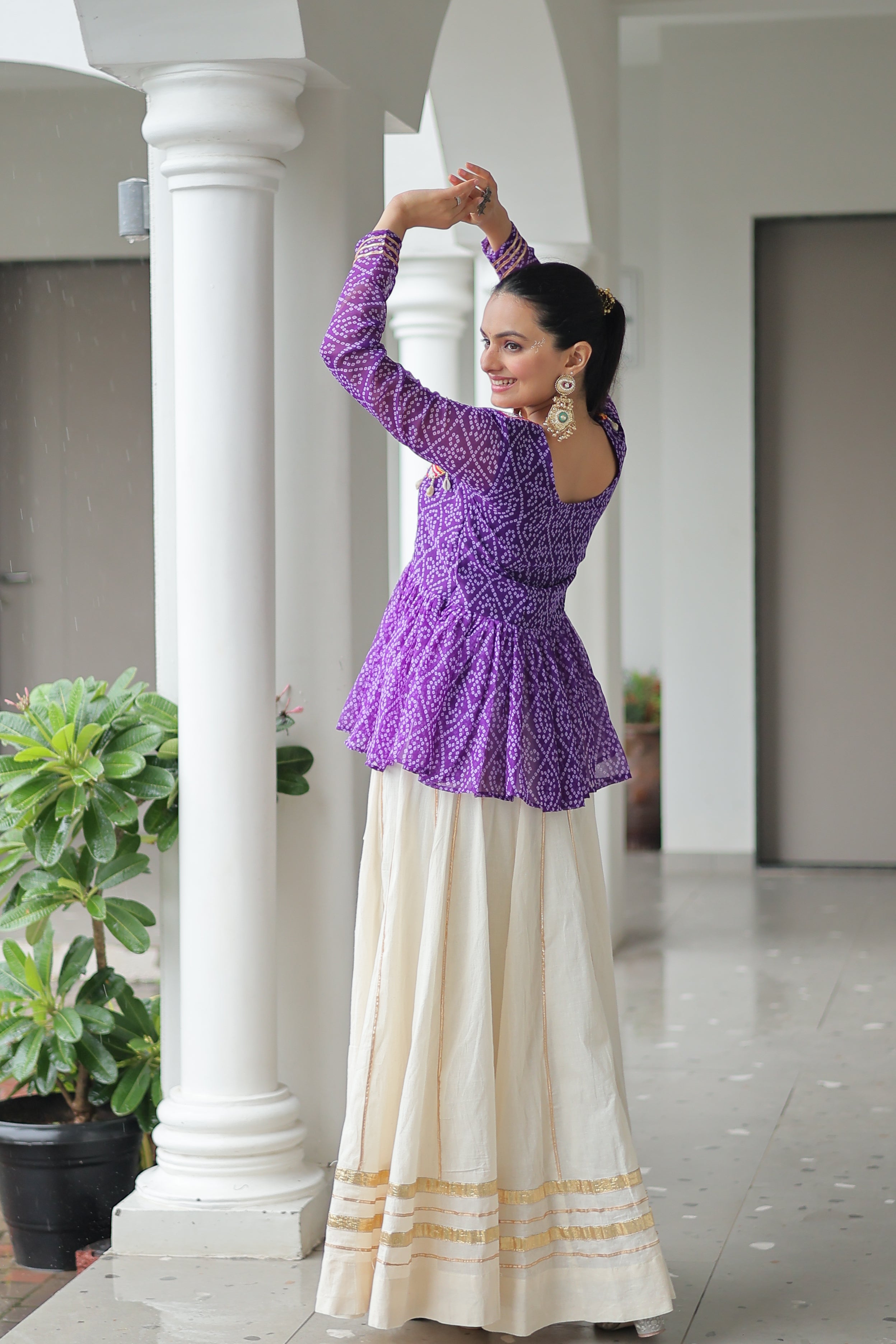 Peplum Kurti with Printed Bodice and Flared Skirt