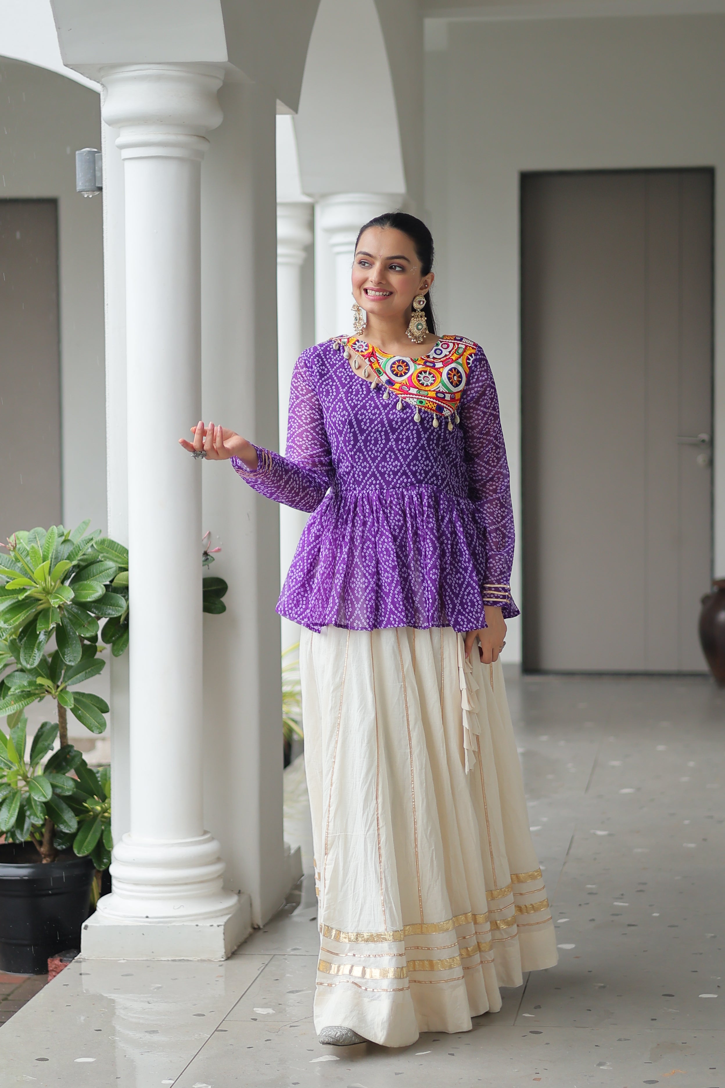 Peplum Kurti with Printed Bodice and Flared Skirt