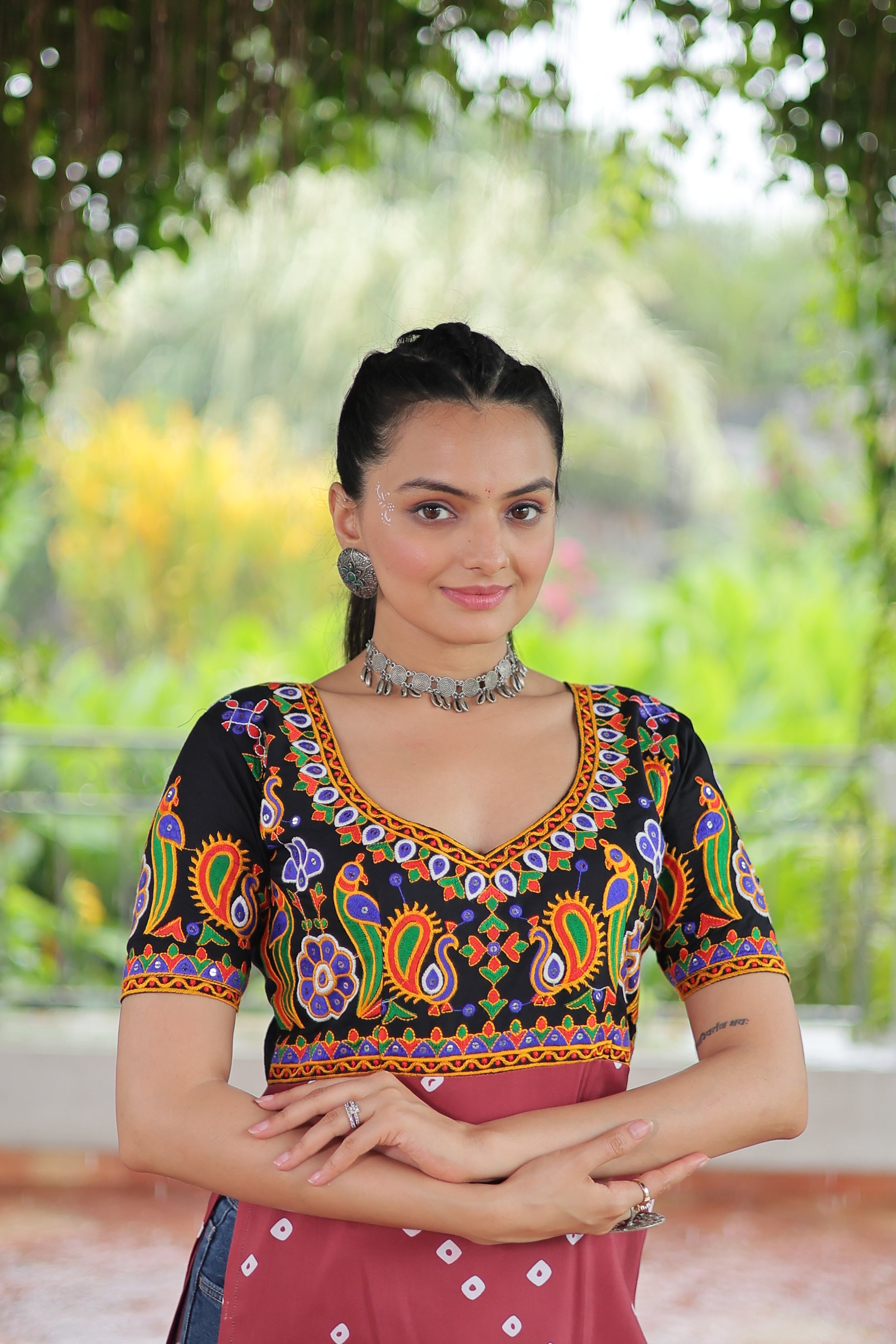Bandhani Printed Kutchi Embroidered Short Kurti
