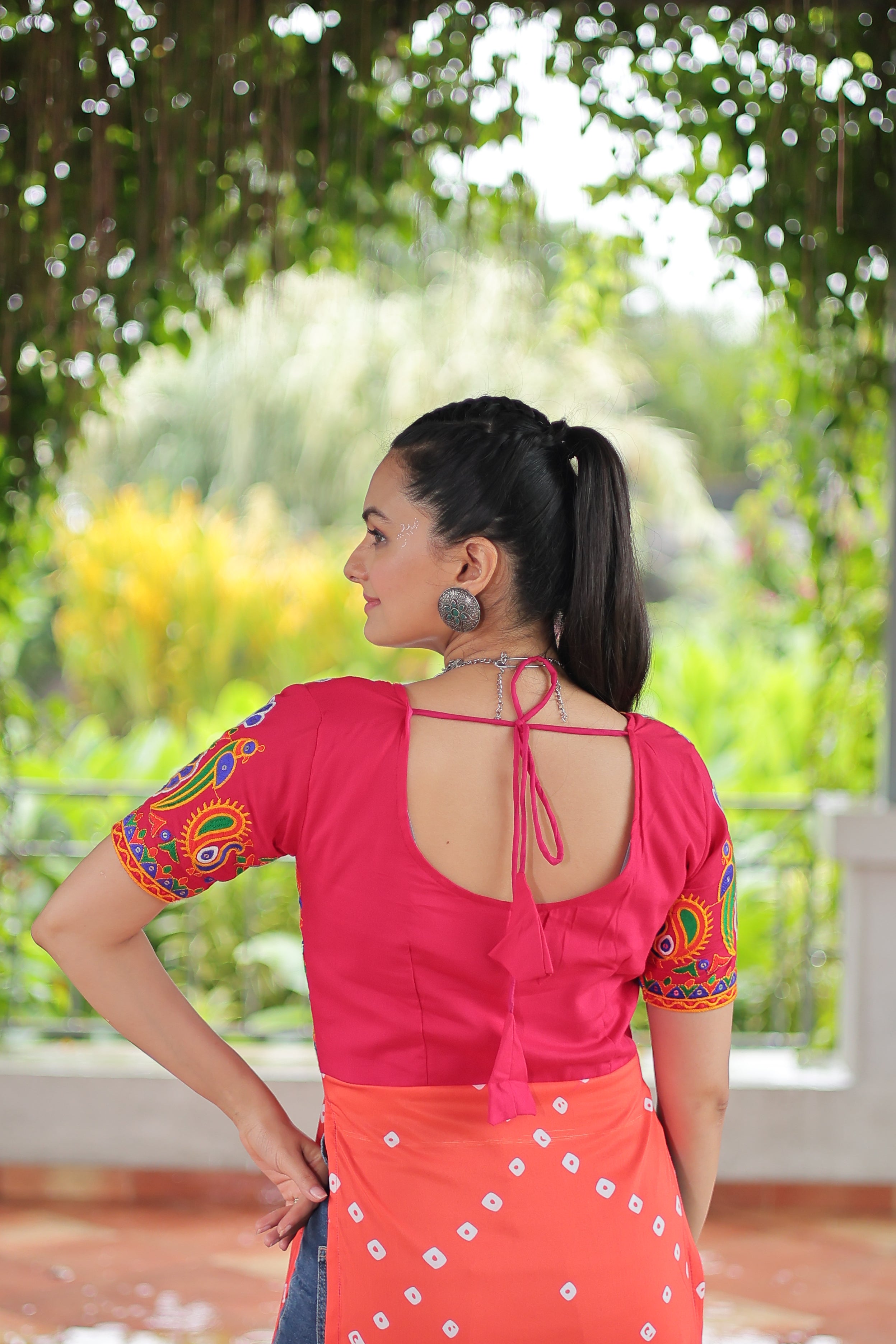 Bandhani Printed Kutchi Embroidered Short Kurti
