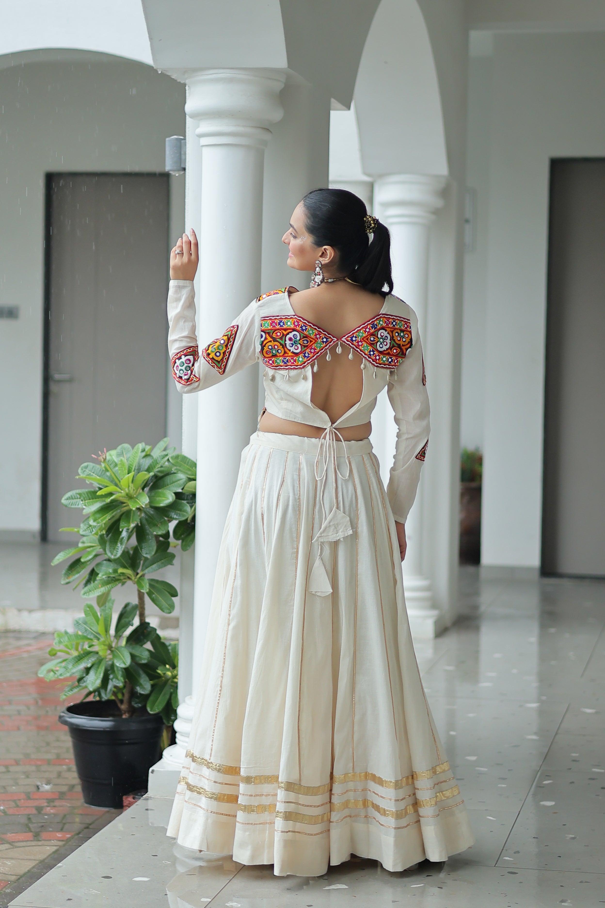 Embroidered Mirror Work Jacket with Flared Lehenga Set