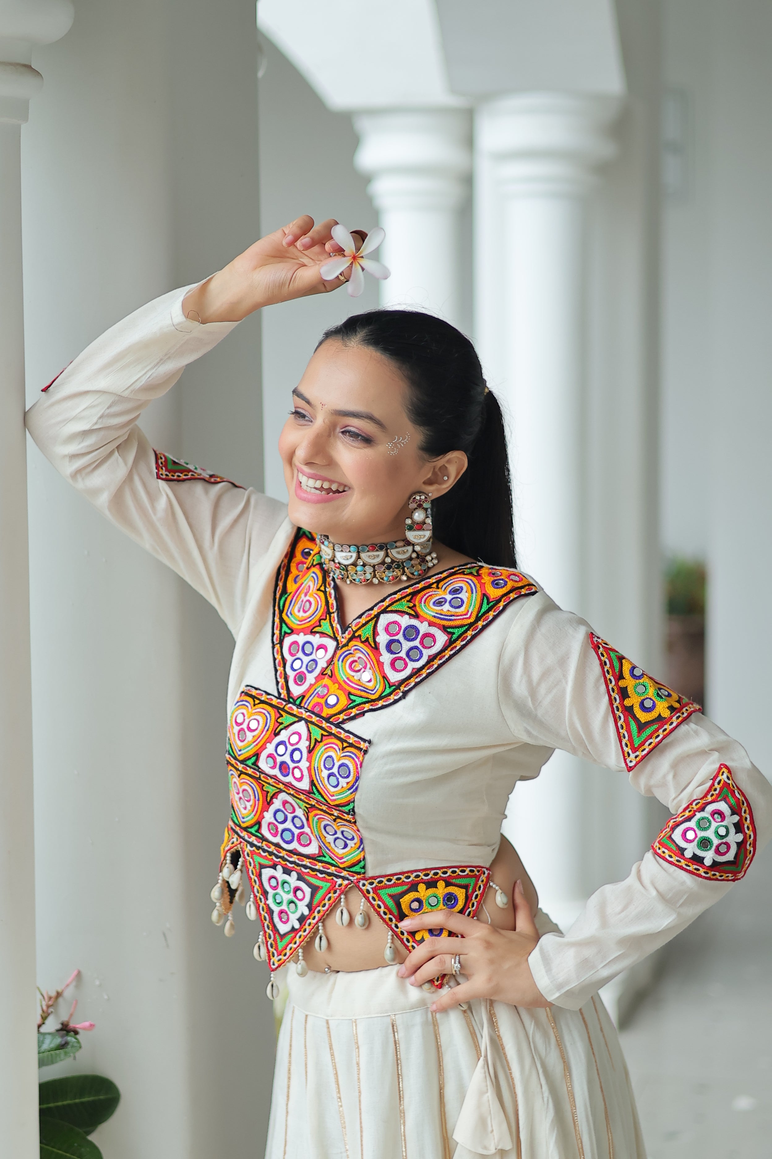 Embroidered Mirror Work Jacket with Flared Lehenga Set