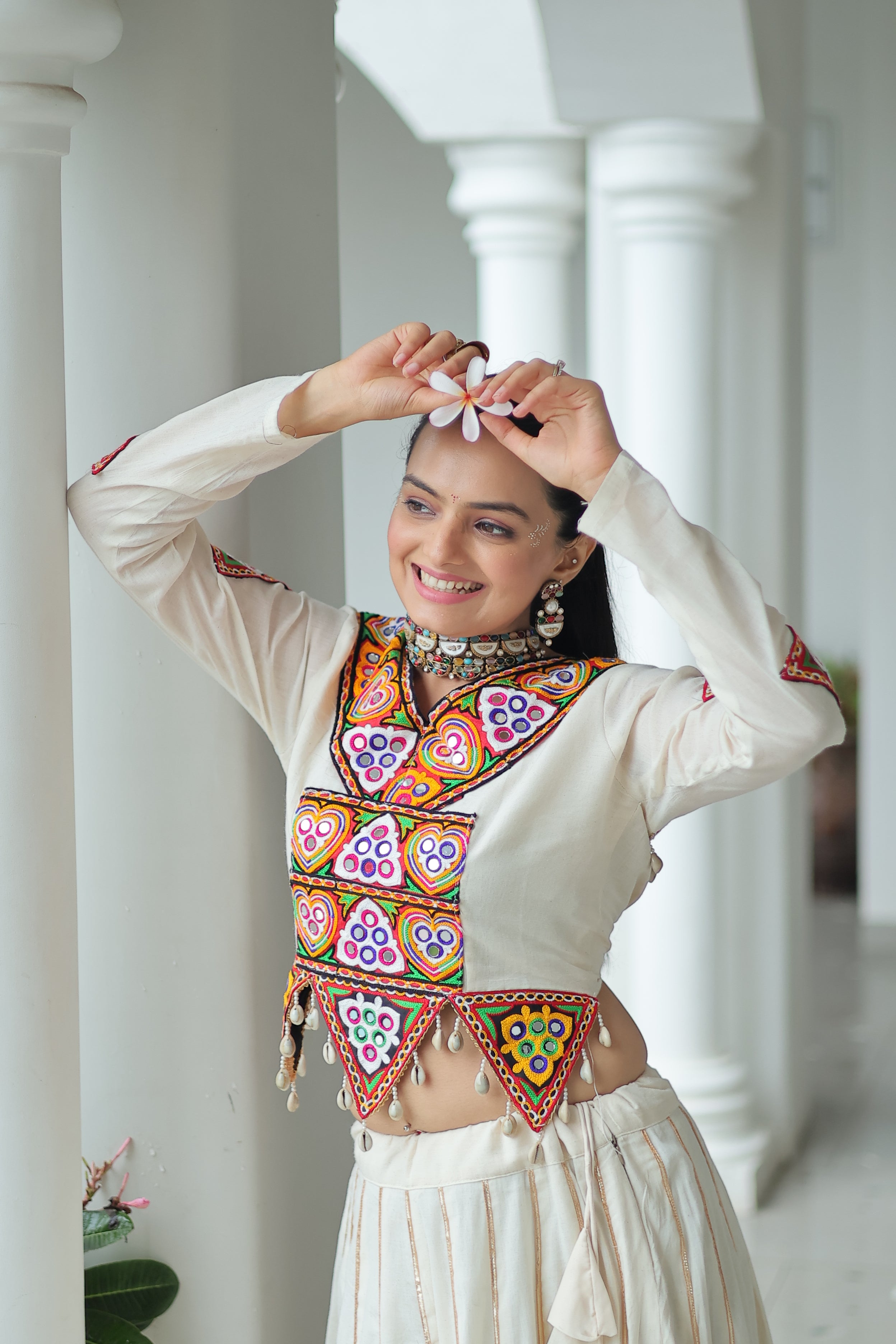 Embroidered Mirror Work Jacket with Flared Lehenga Set