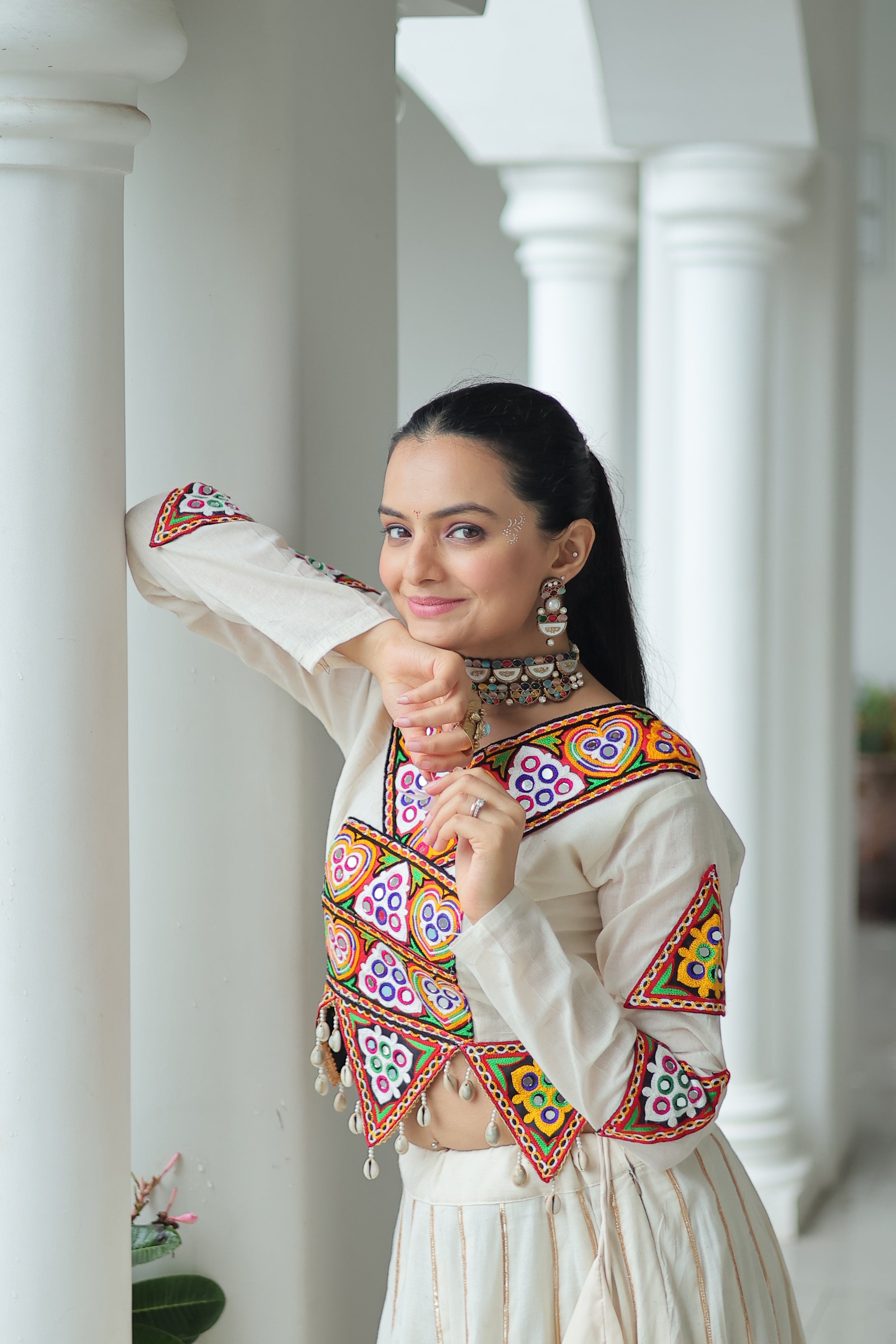 Embroidered Mirror Work Jacket with Flared Lehenga Set
