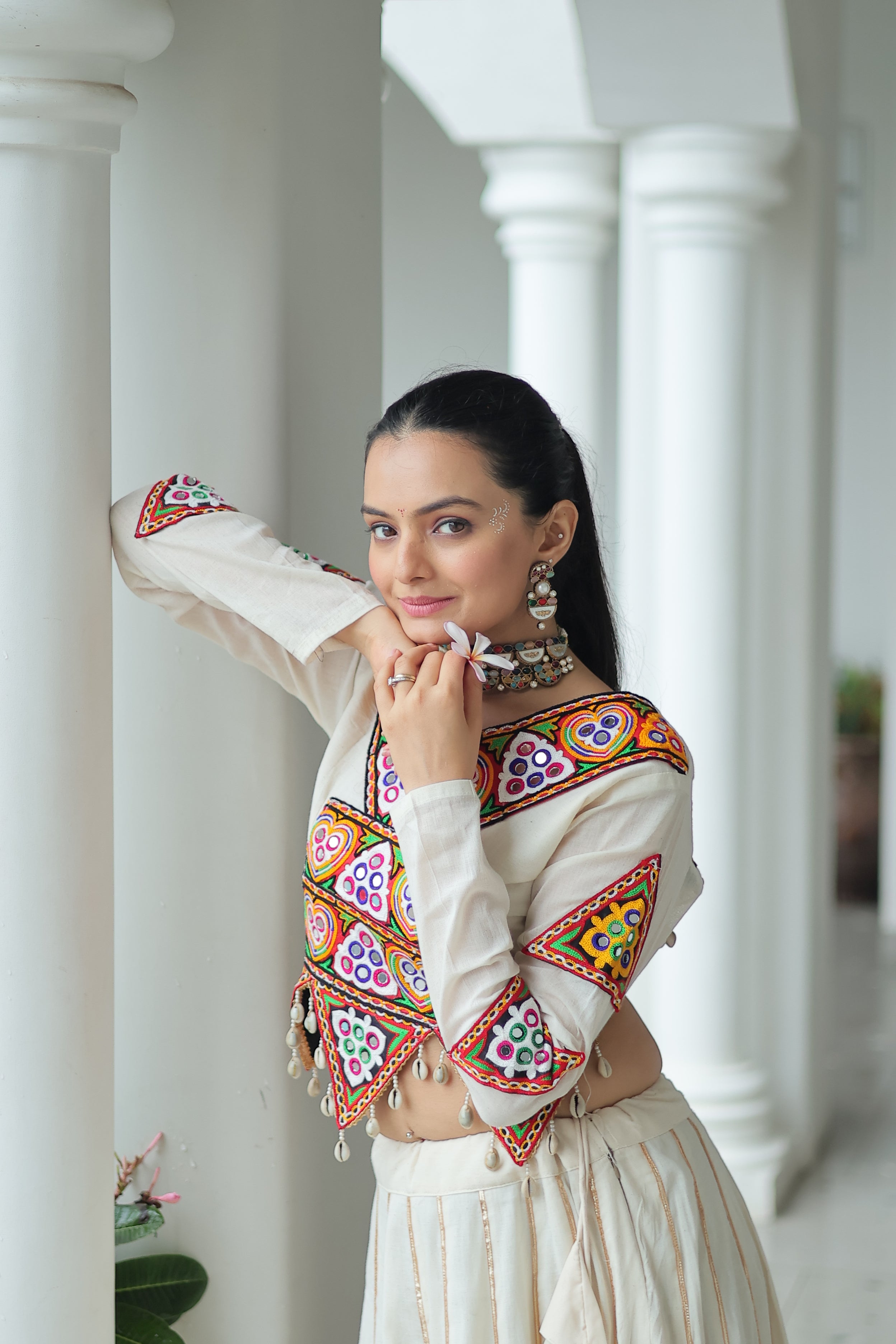 Embroidered Mirror Work Jacket with Flared Lehenga Set