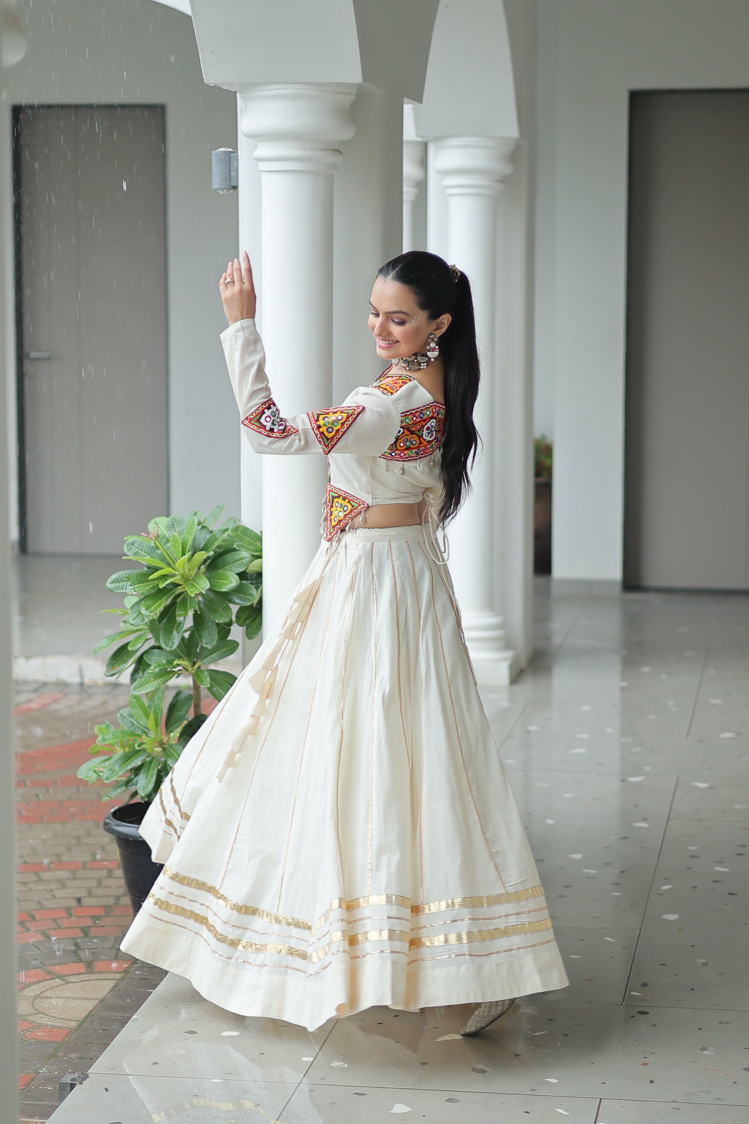 Embroidered Mirror Work Jacket with Flared Lehenga Set