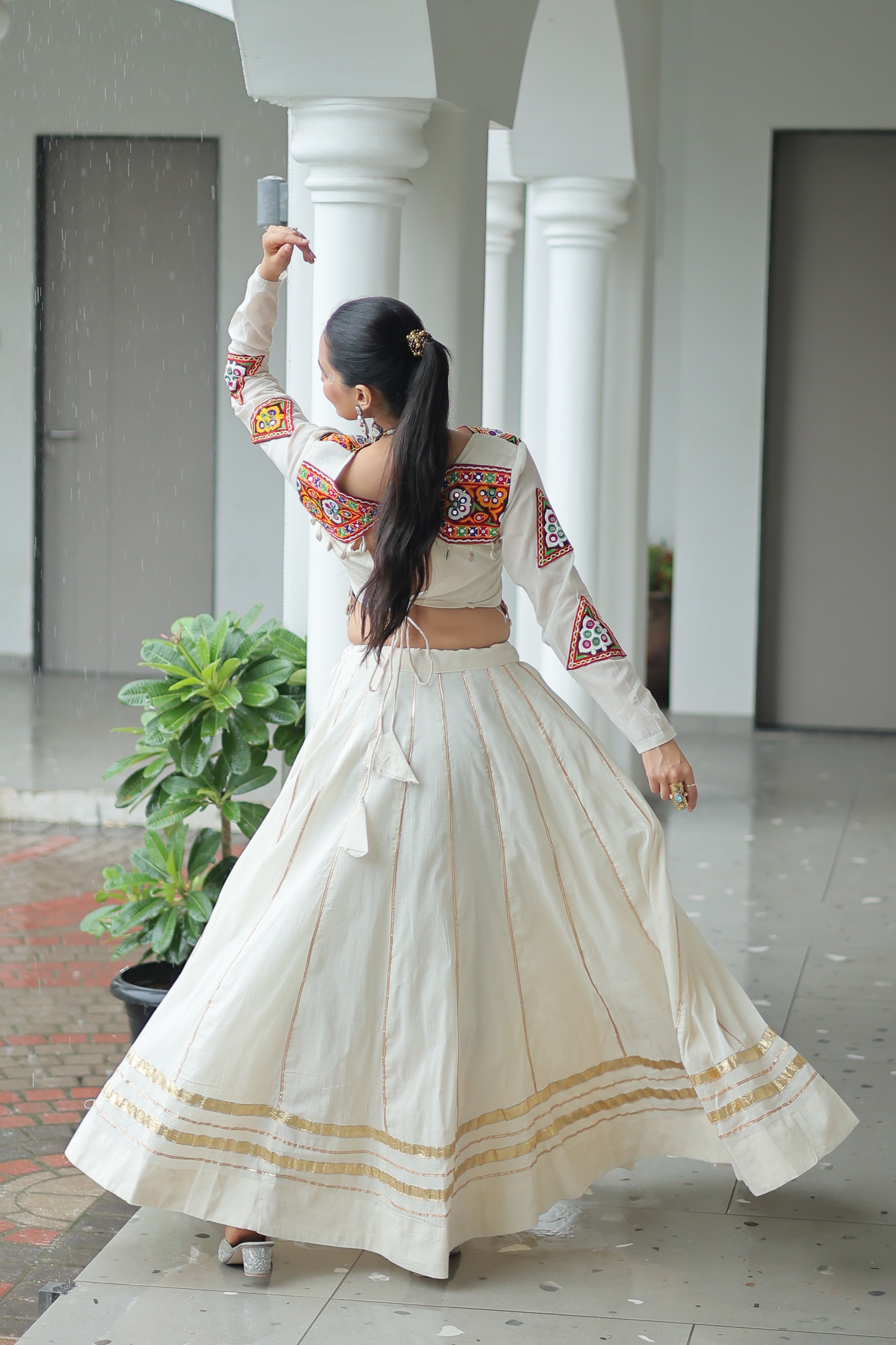 Embroidered Mirror Work Jacket with Flared Lehenga Set