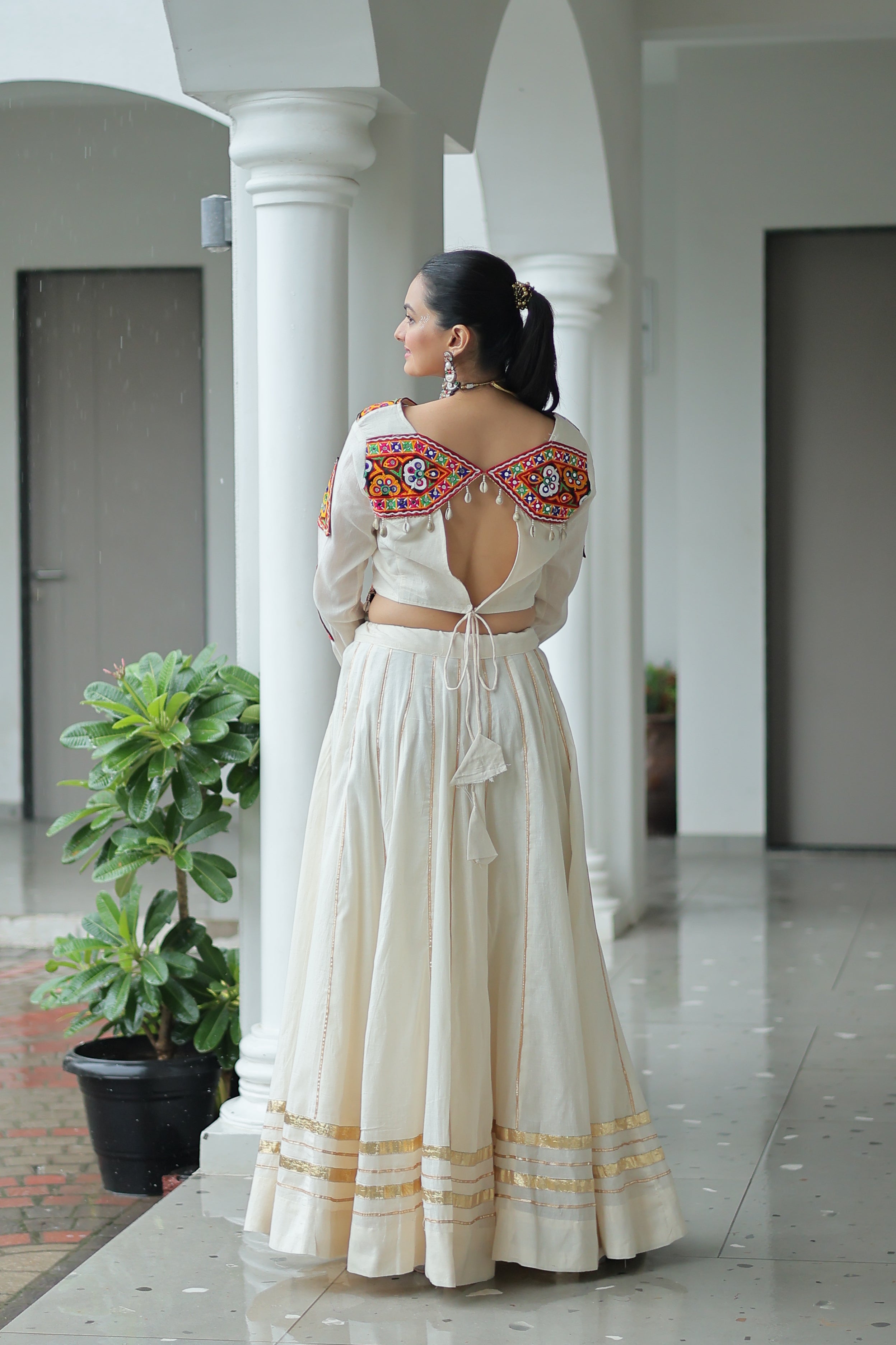 Embroidered Mirror Work Jacket with Flared Lehenga Set