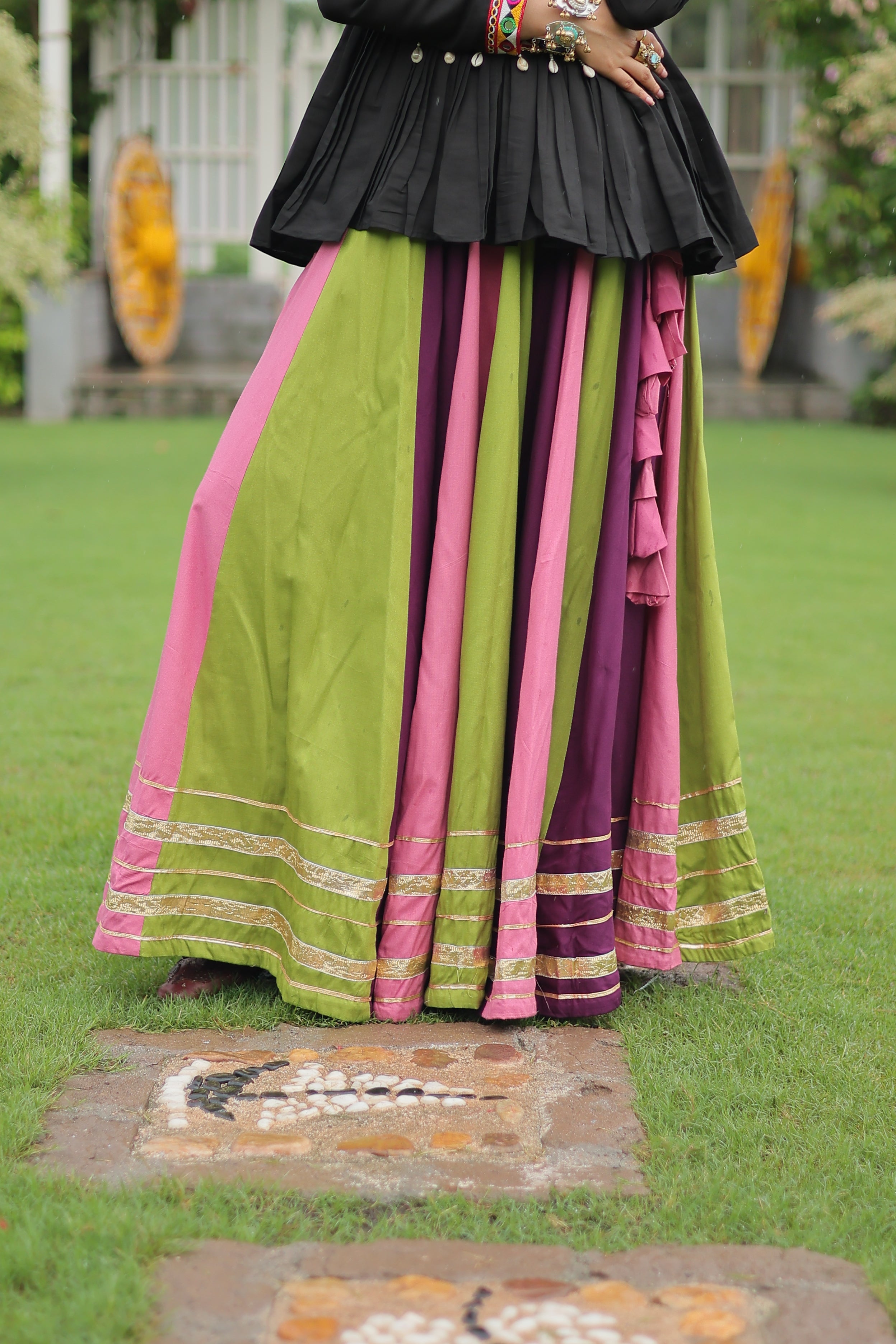 Black Mirror Embroidered Peplum Choli with Multicolor Kutchi Work