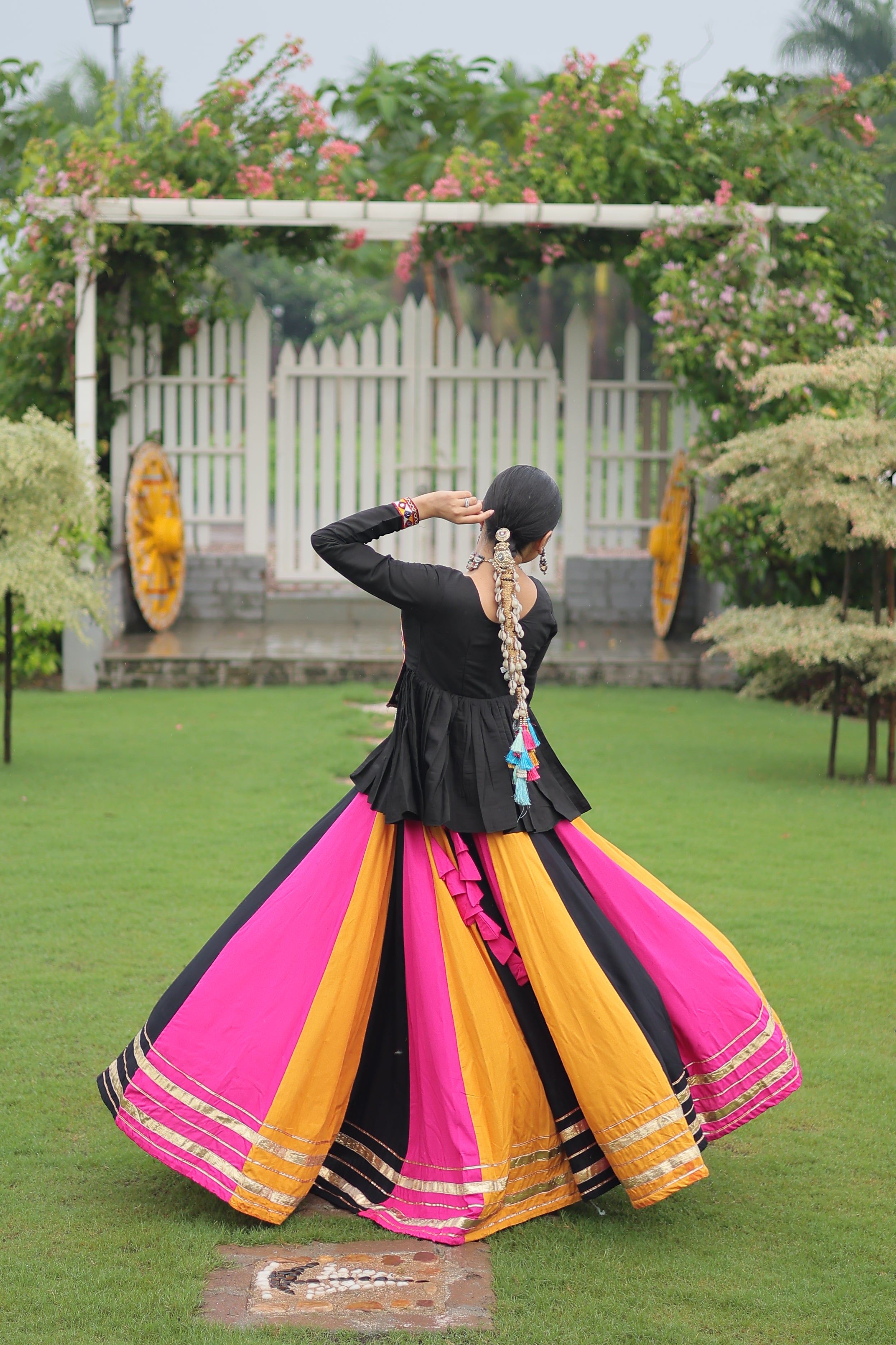 Black Mirror Embroidered Peplum Choli with Multicolor Kutchi Work