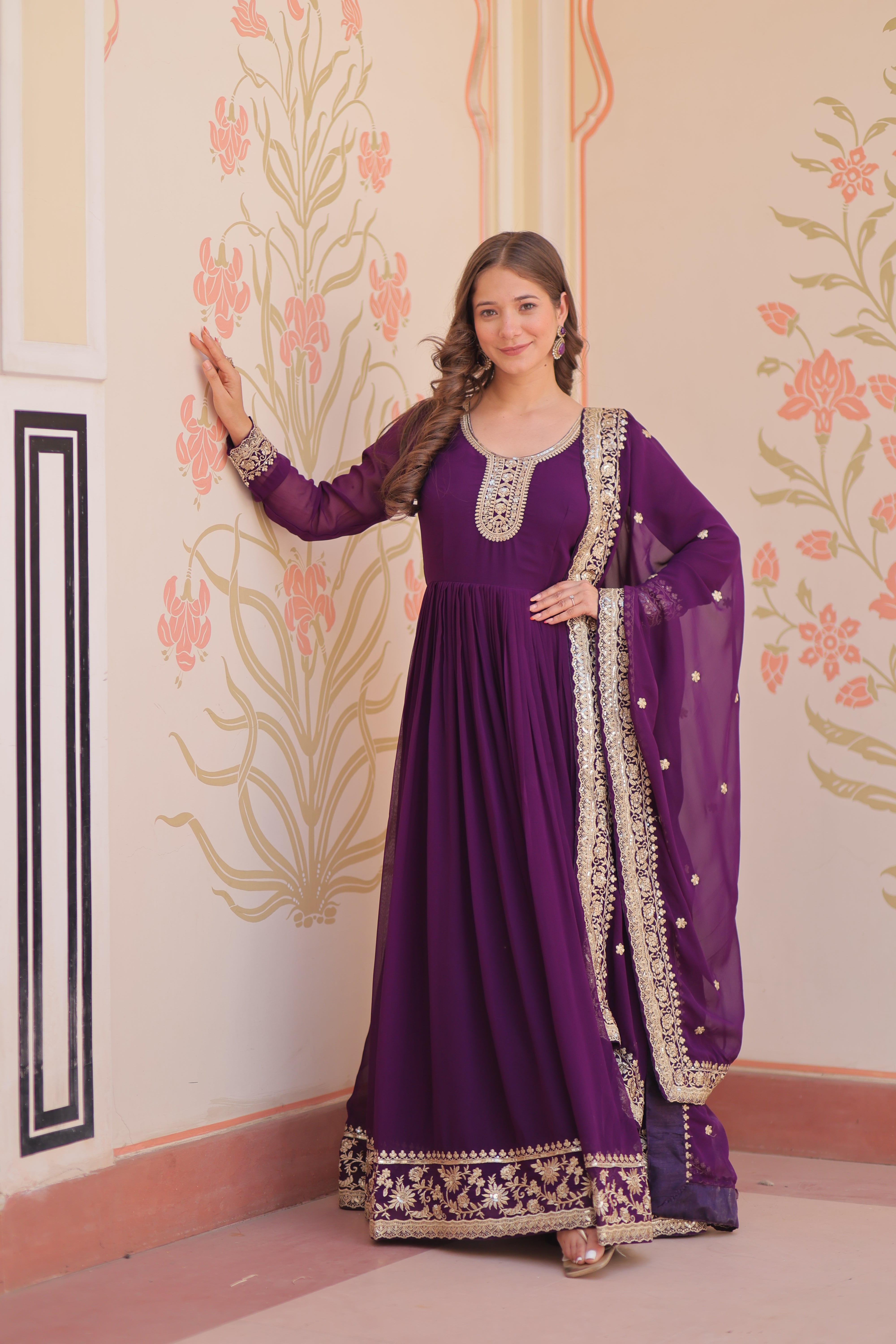 Heritage Embroidered Anarkali Gown with Zari and Sequin Detailing