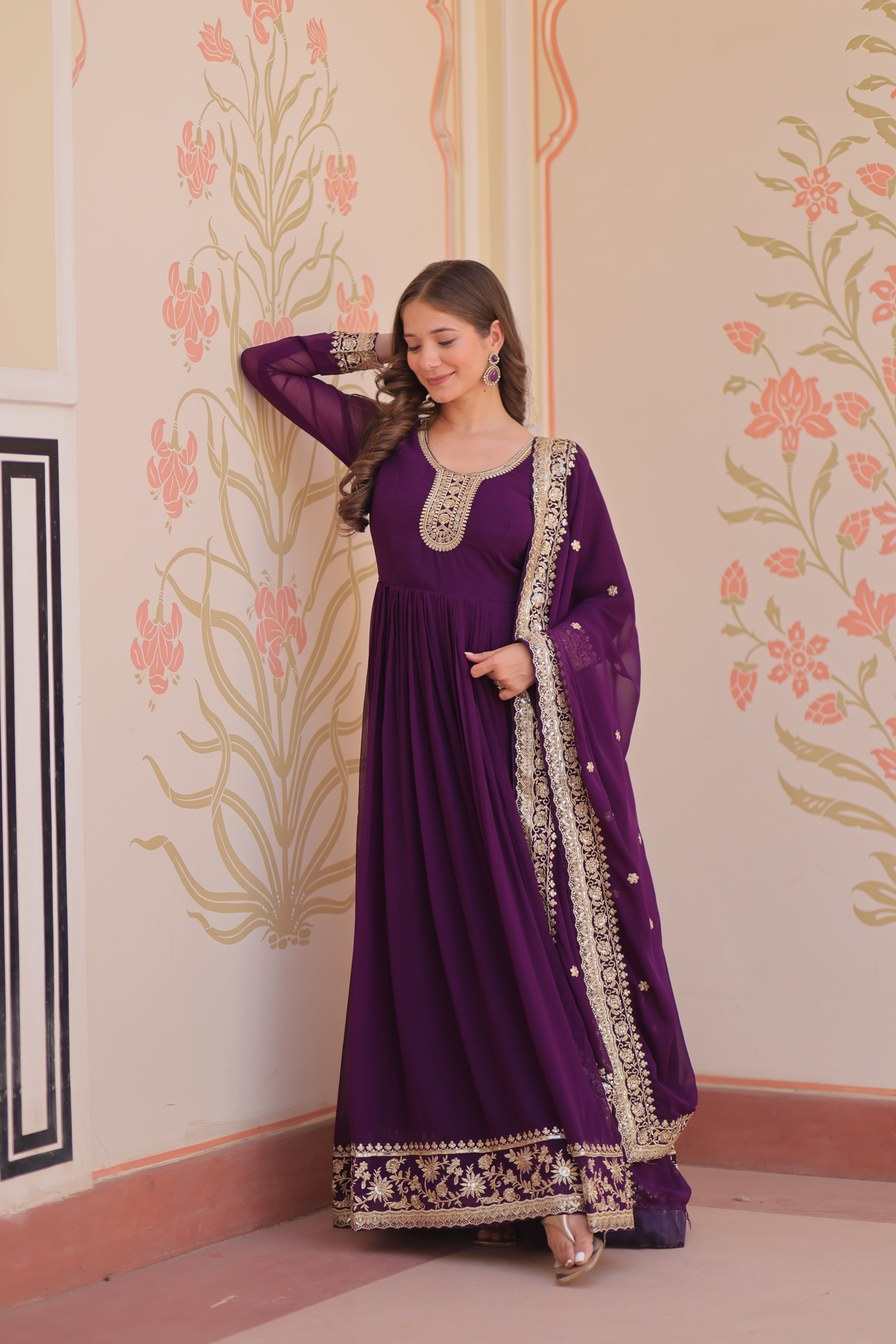Heritage Embroidered Anarkali Gown with Zari and Sequin Detailing