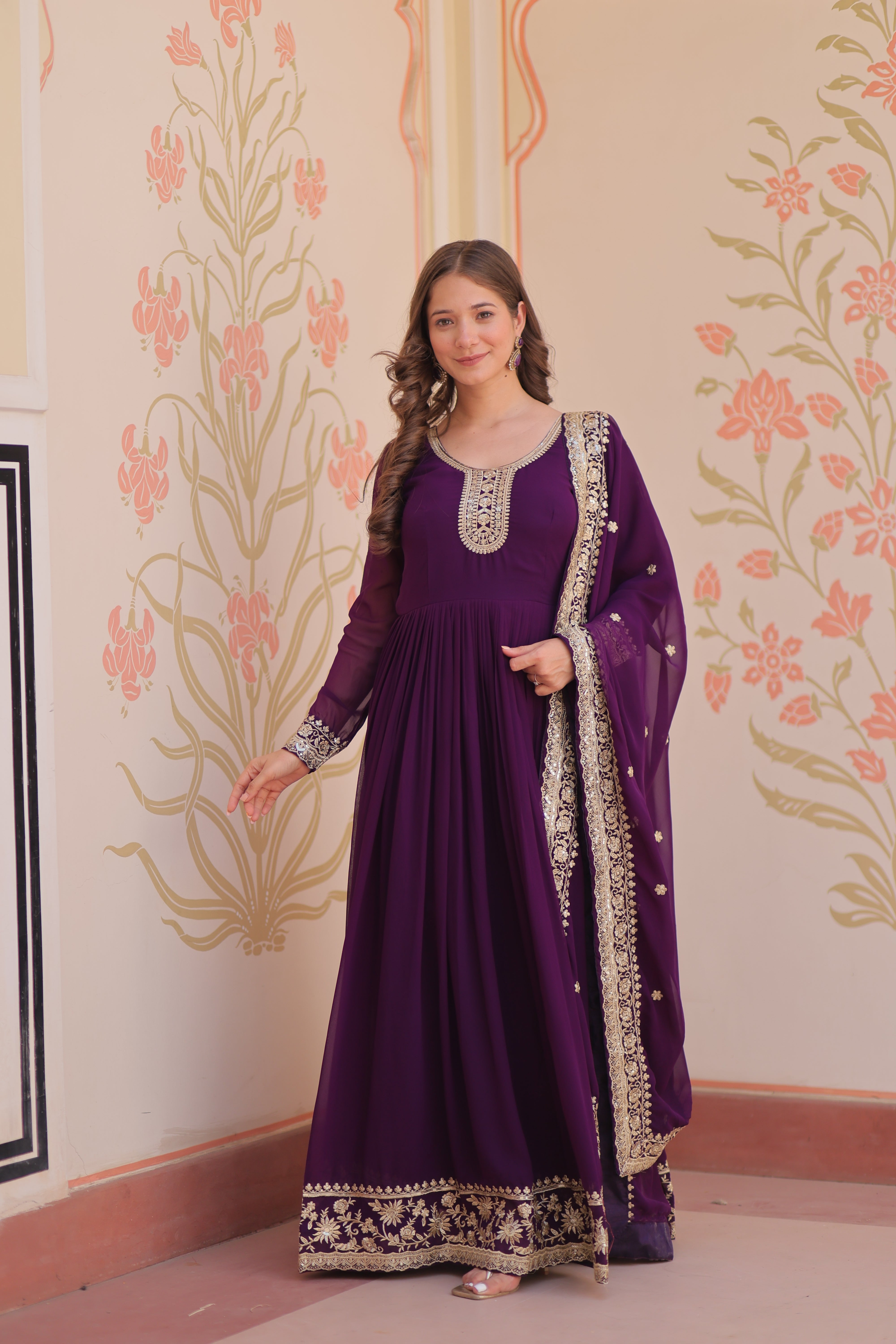 Heritage Embroidered Anarkali Gown with Zari and Sequin Detailing
