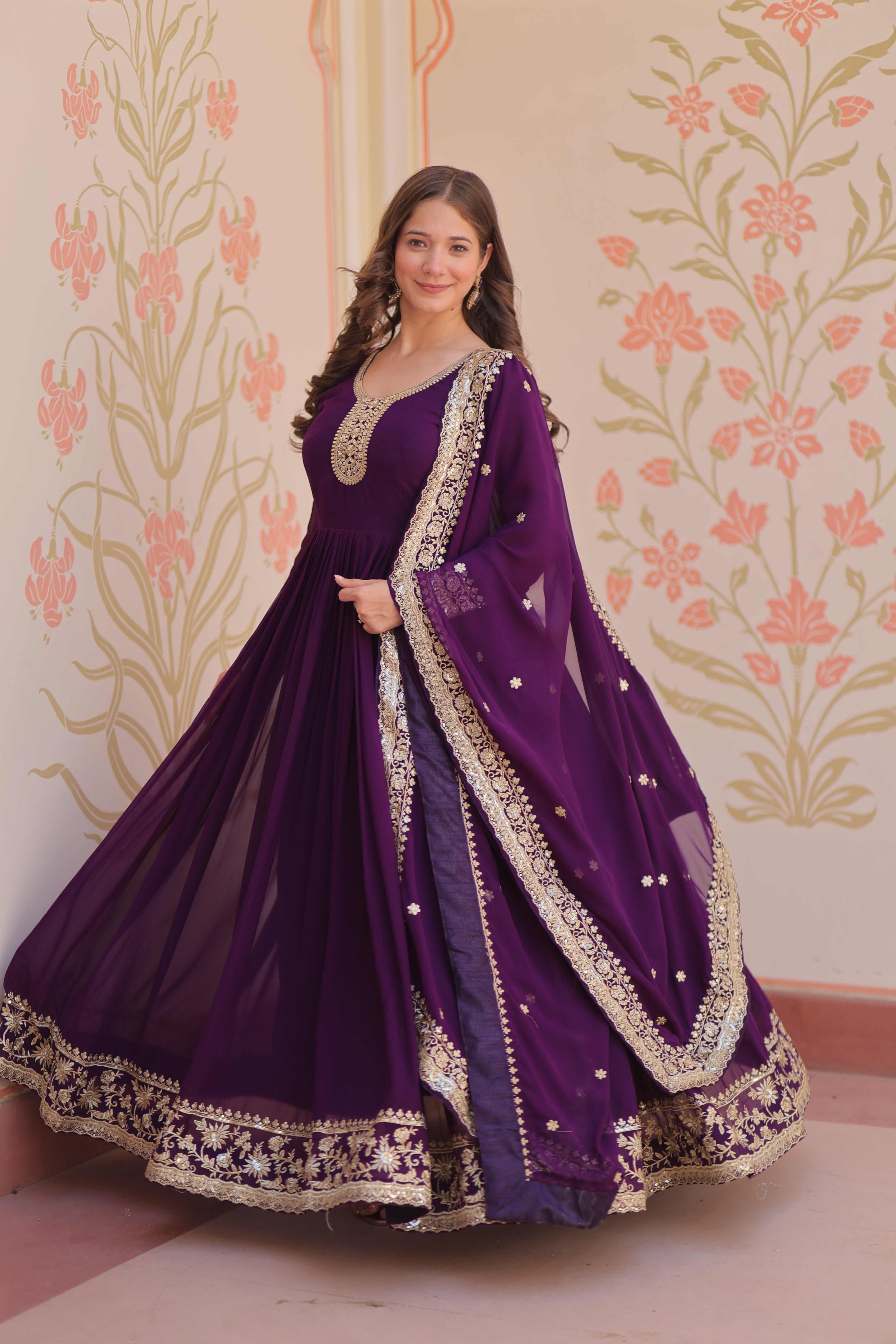 Heritage Embroidered Anarkali Gown with Zari and Sequin Detailing