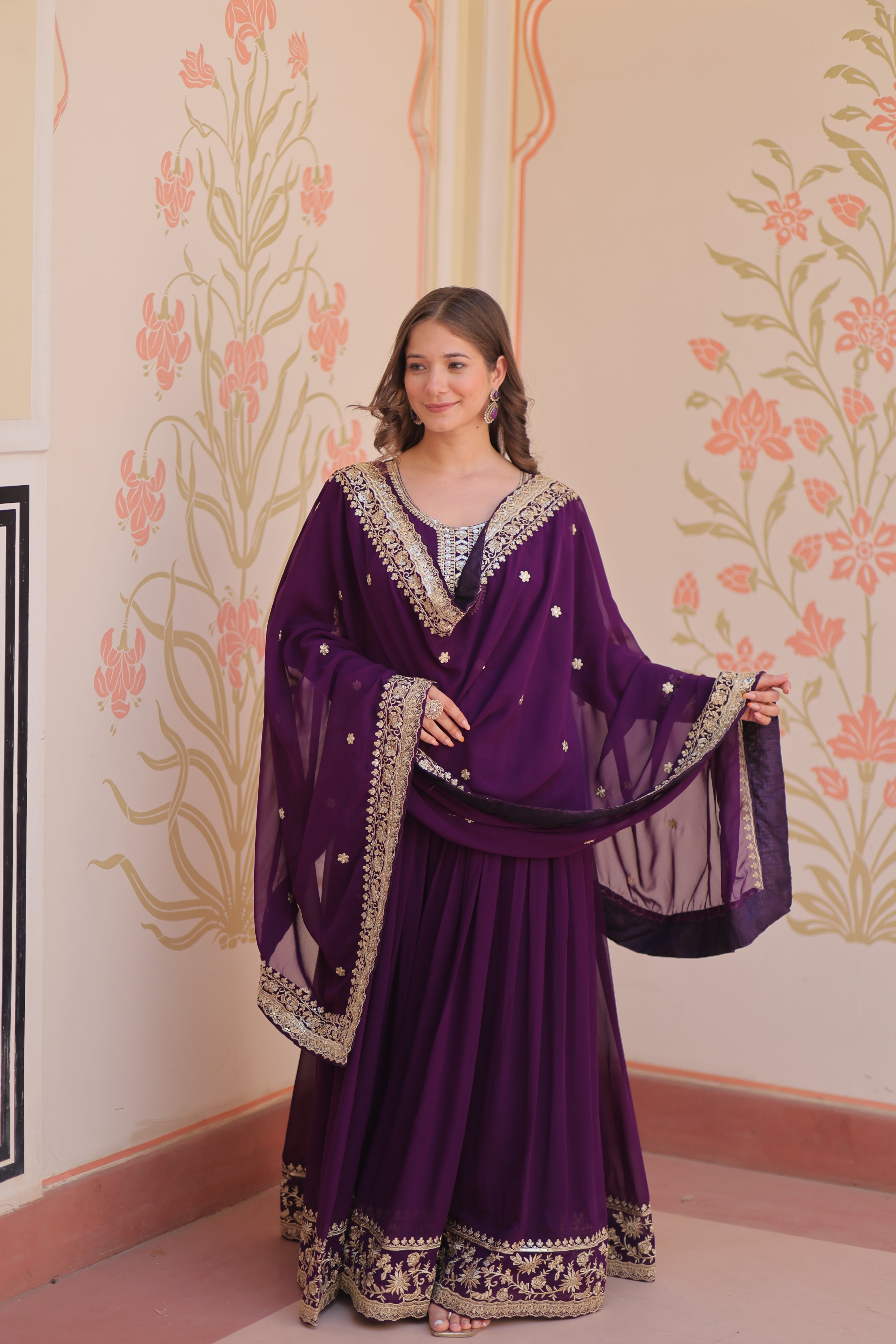 Heritage Embroidered Anarkali Gown with Zari and Sequin Detailing